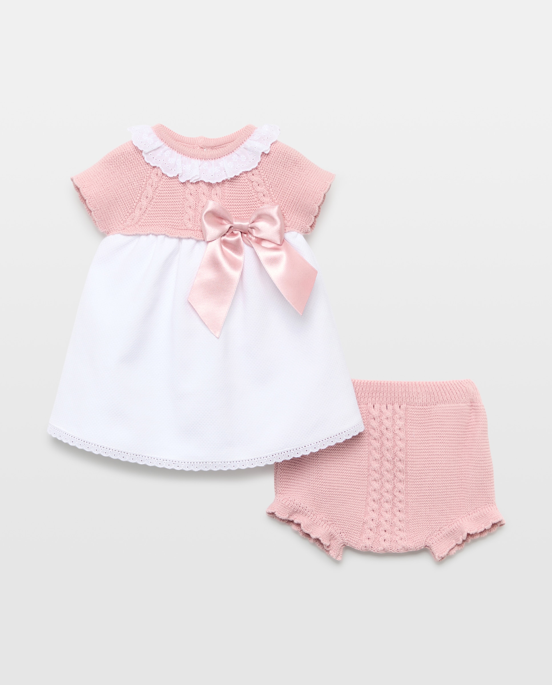 Imagem 0 de Babygrow de Tricot de Bebé com Manga Curta, Malha do Cabo Piqué e Laço