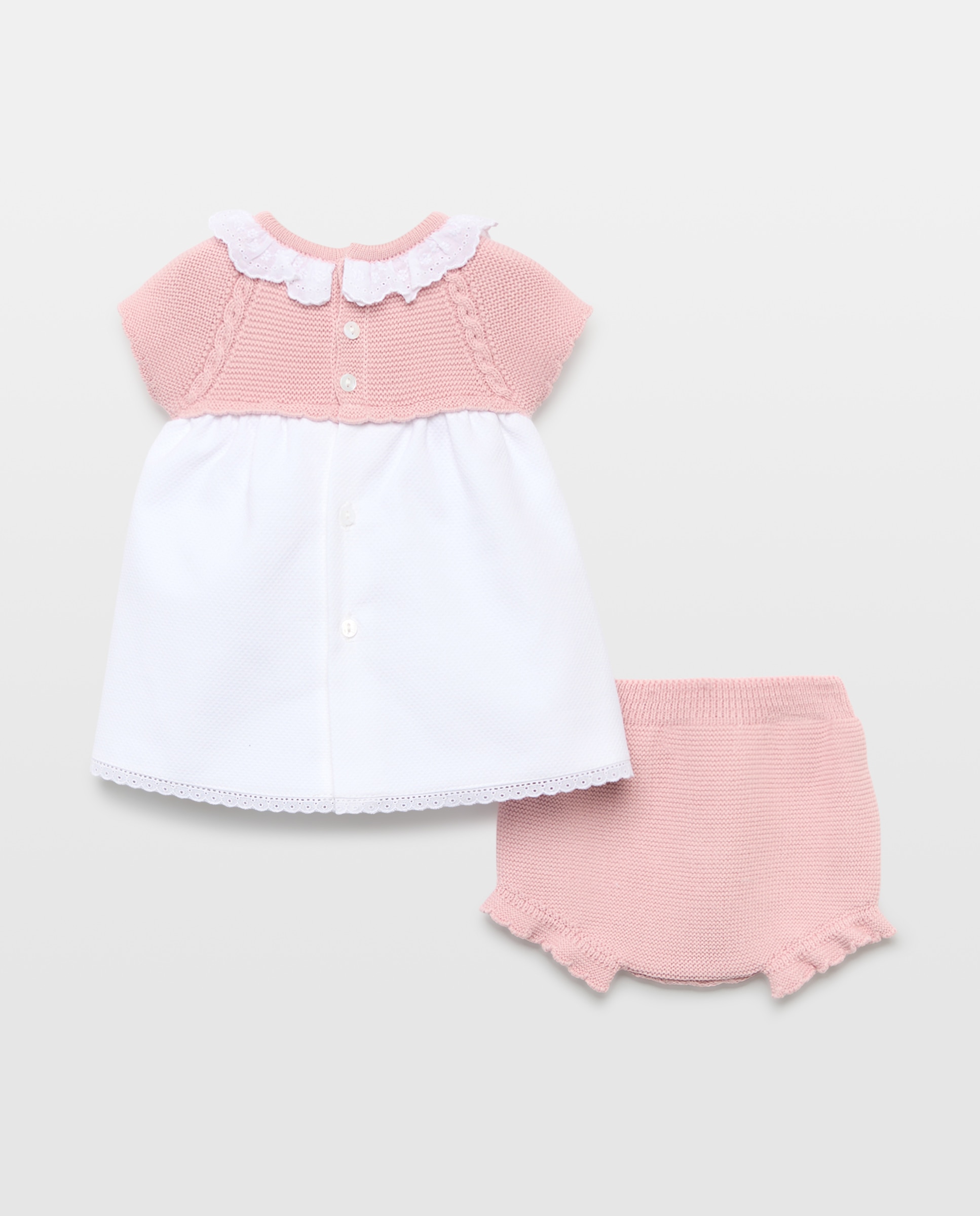 Babygrow de Tricot de Bebé com Manga Curta, Malha do Cabo Piqué e Laço 200 Rosa-2