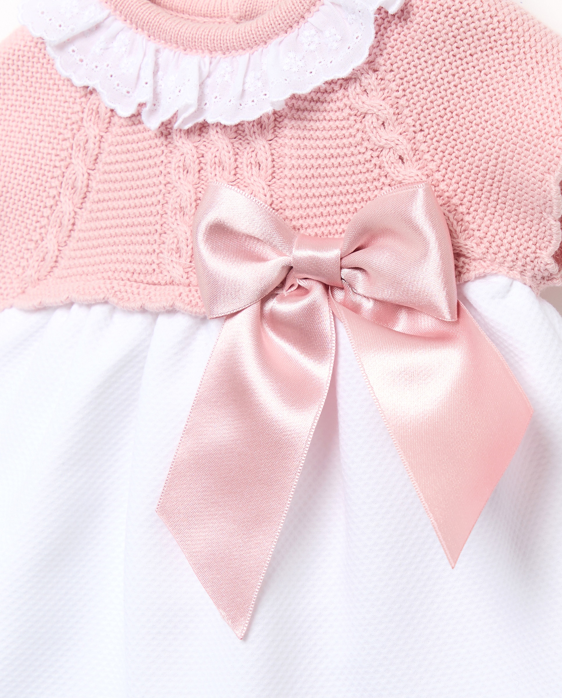 Babygrow de Tricot de Bebé com Manga Curta, Malha do Cabo Piqué e Laço 200 Rosa-3