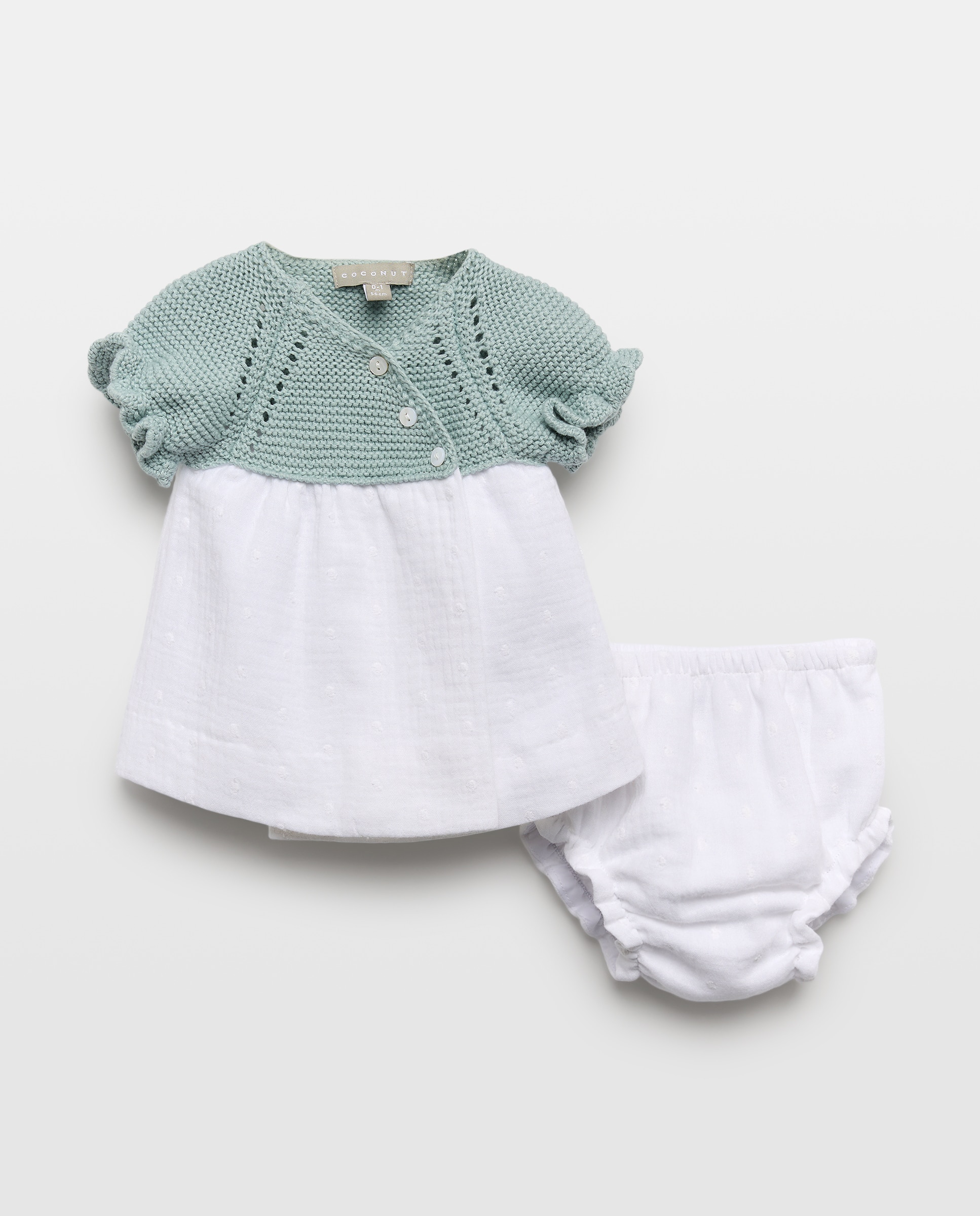 Cueiro Curto de Tricot e Chiffon Bordado de Bebé Coconut El Corte Inglés Verde-1