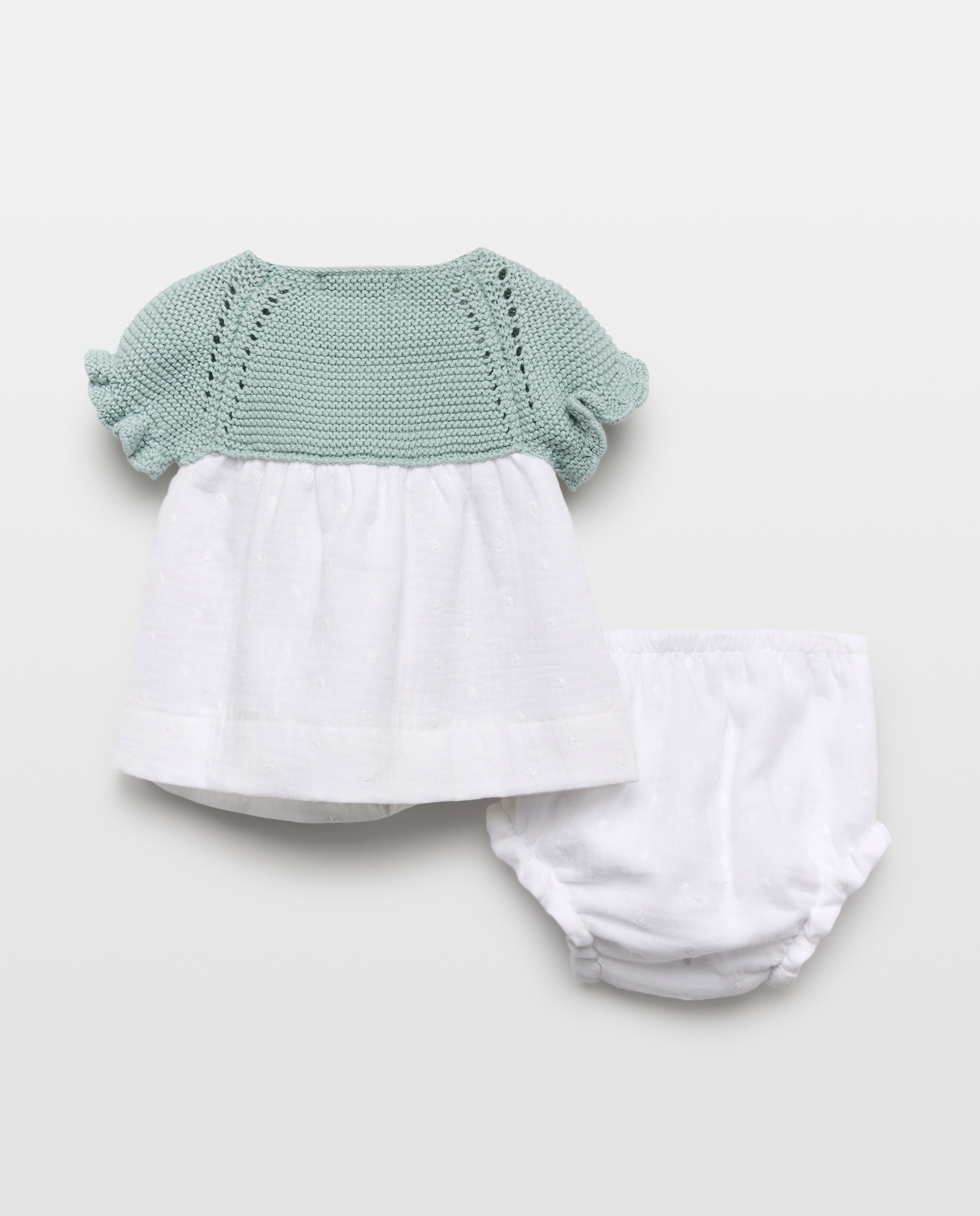 Cueiro Curto de Tricot e Chiffon Bordado de Bebé Coconut El Corte Inglés Verde-2