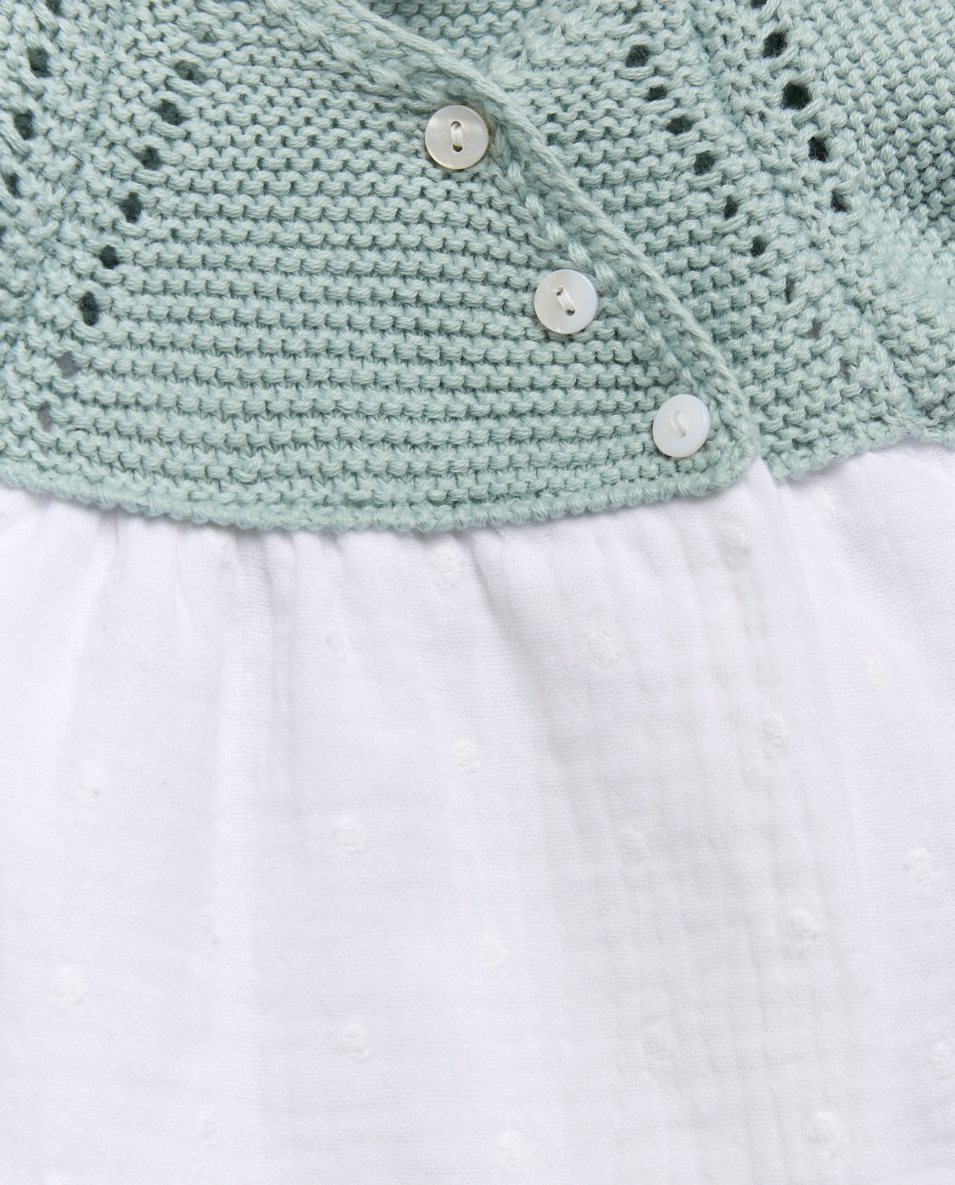 Cueiro Curto de Tricot e Chiffon Bordado de Bebé Coconut El Corte Inglés Verde-3
