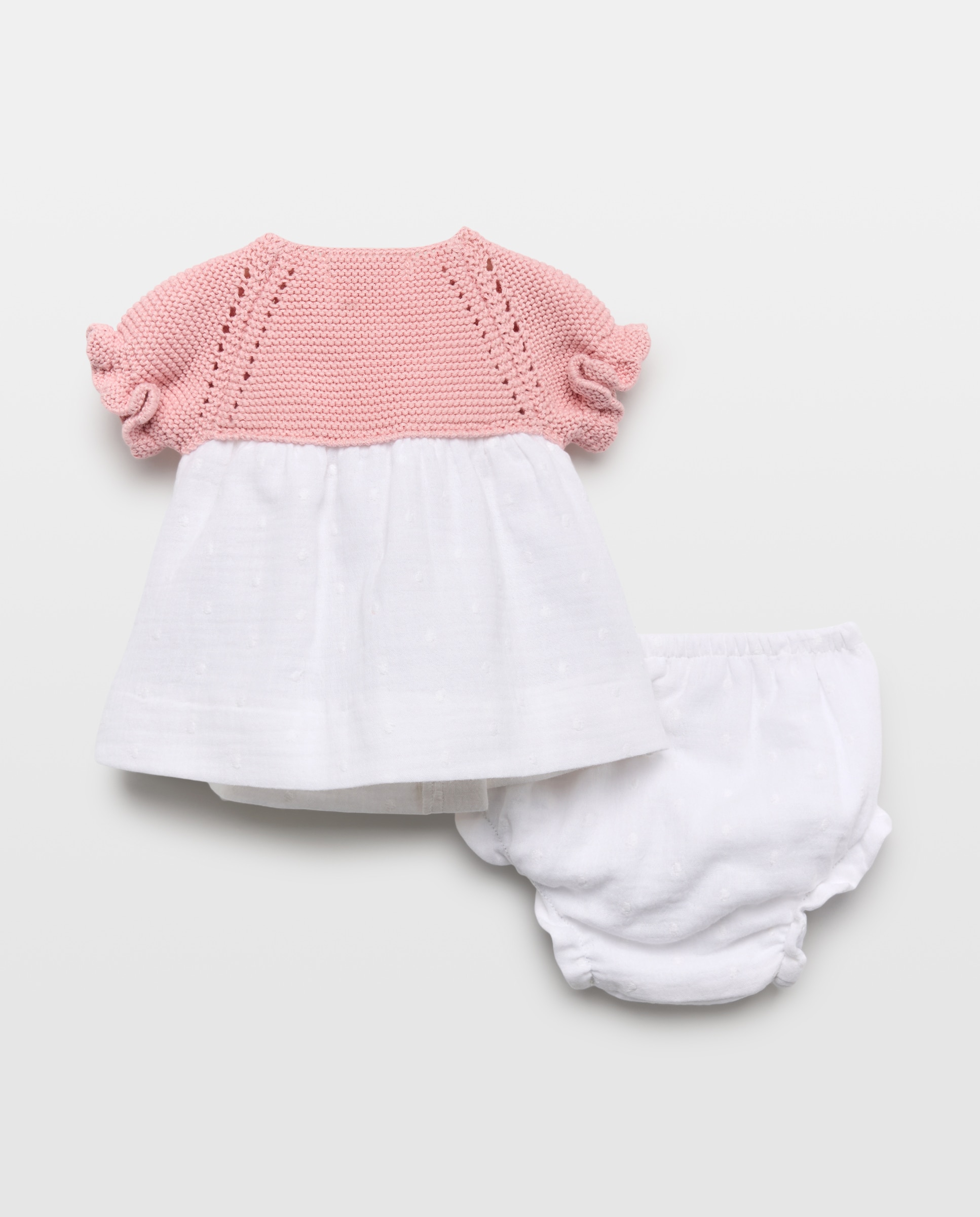 Cueiro Curto de Tricot e Chiffon Bordado de Bebé Coconut El Corte Inglés 200 Rosa-2