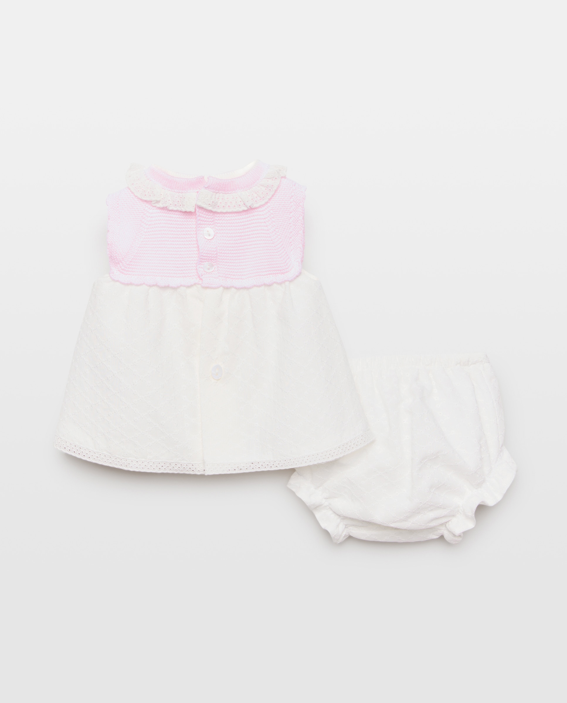 Cueiro Curto de Tricot de Bebé sem Mangas e com Bordado Suíço Coconut El Corte Inglés Rosa-claro-2