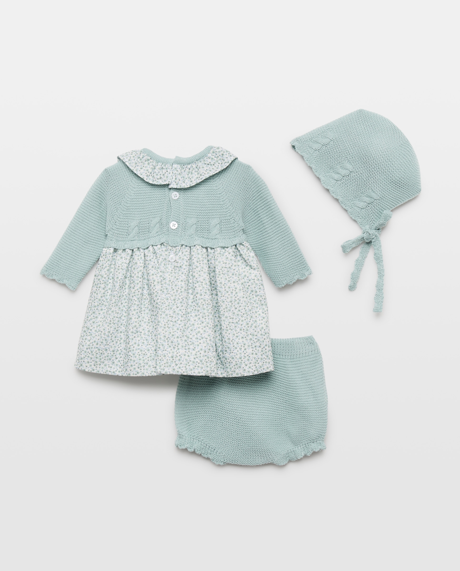 Cueiro de Tricot Plano com Manga Comprida e Touca com Estampado Floral Coconut El Corte Inglés Verde-2