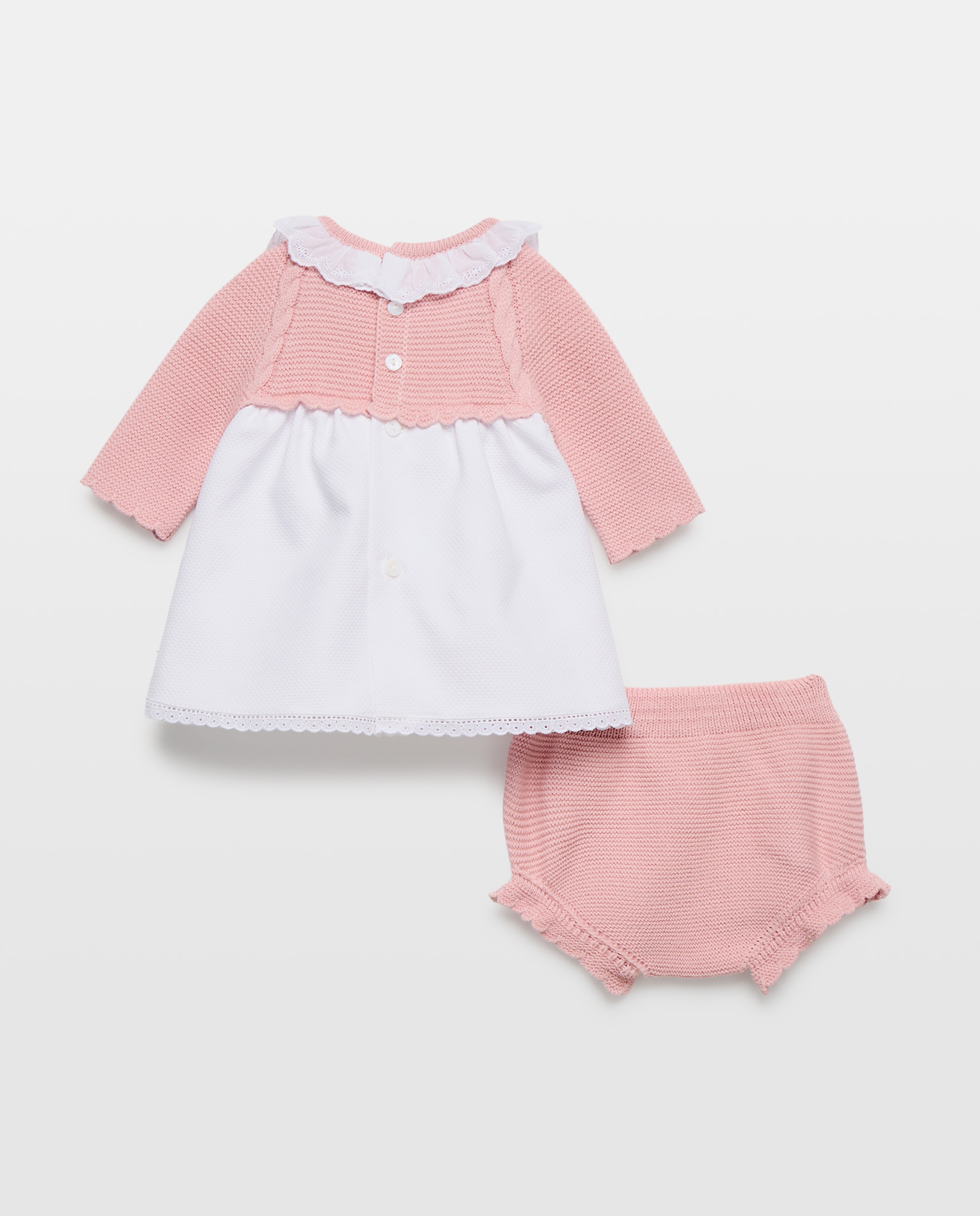 Cueiro de Bebé em Tricot e Tecido Plano de Comprimento Médio com Piqué e Laço de Tricot Coconut El Corte Inglés 200 Rosa-2
