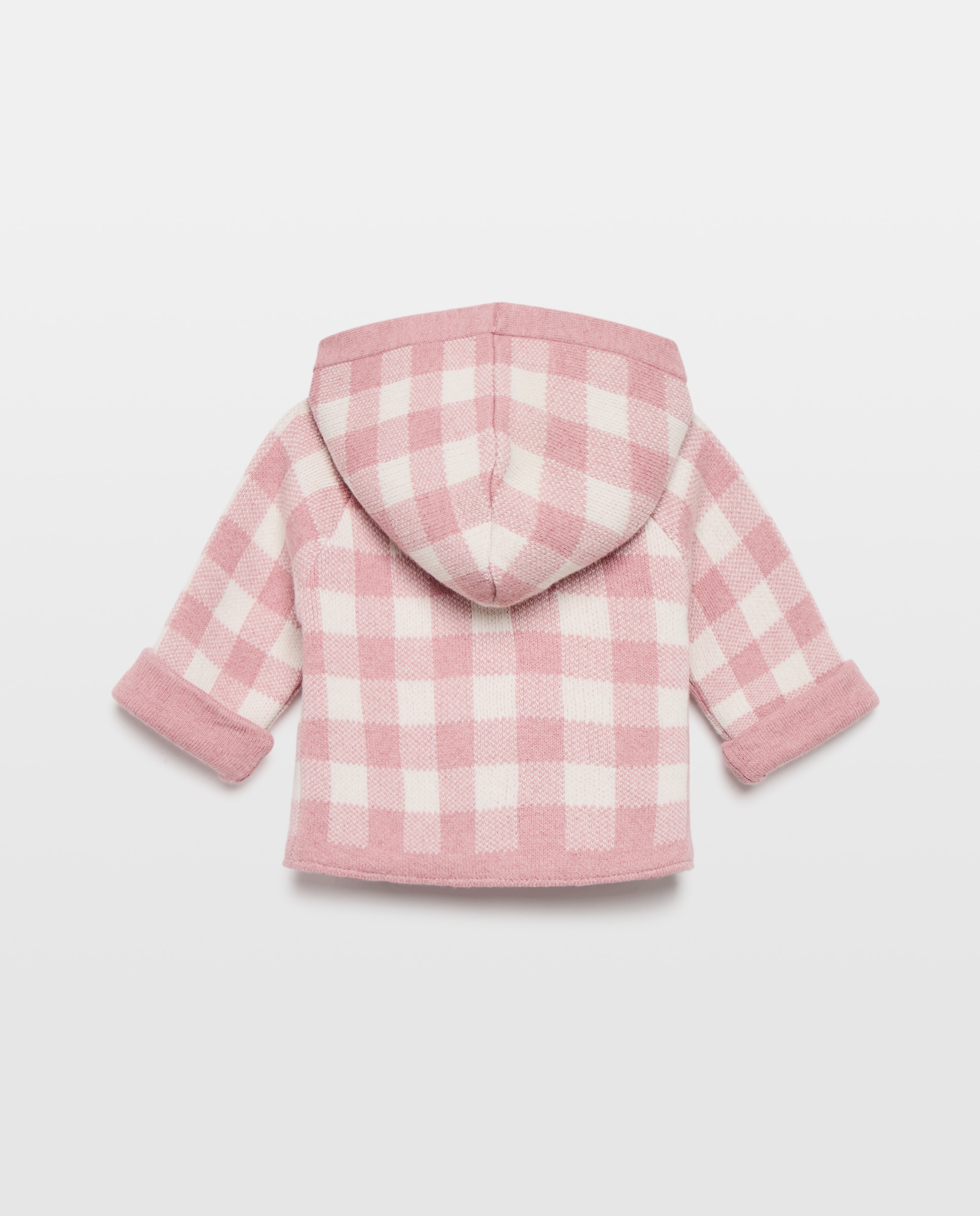 Sobretudo de Malha de Bebé com Vichy de Fantasia Rosa-2
