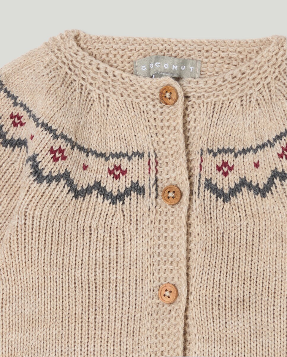 Casaco de Tricot de Bebé com Fantasia de Rebordo Decorativo Camel-3