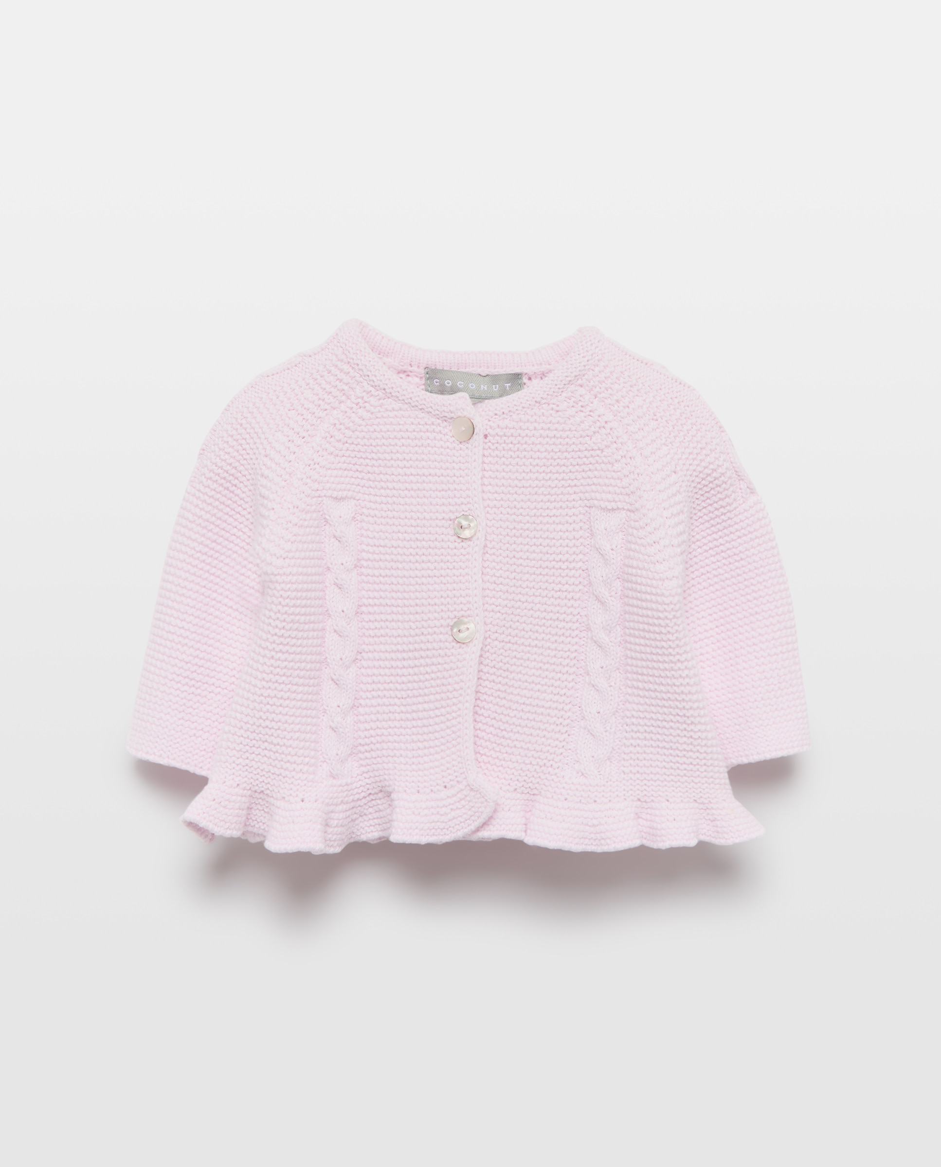 Casaco de Tricot de Bebé com Fantasia de Trança à Frente e Folho na Parte Inferior Rosa-claro-1