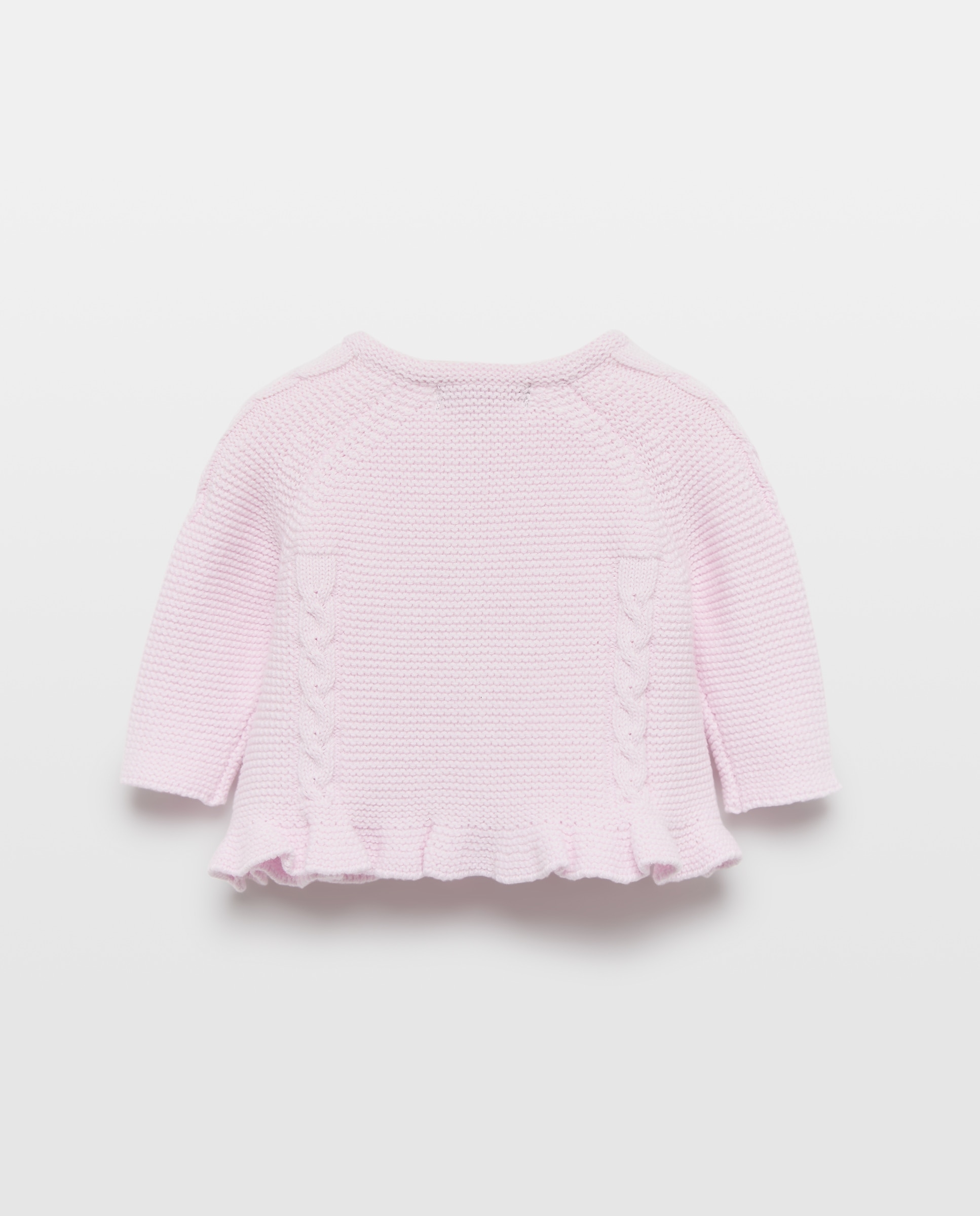 Casaco de Tricot de Bebé com Fantasia de Trança à Frente e Folho na Parte Inferior Rosa-claro-2