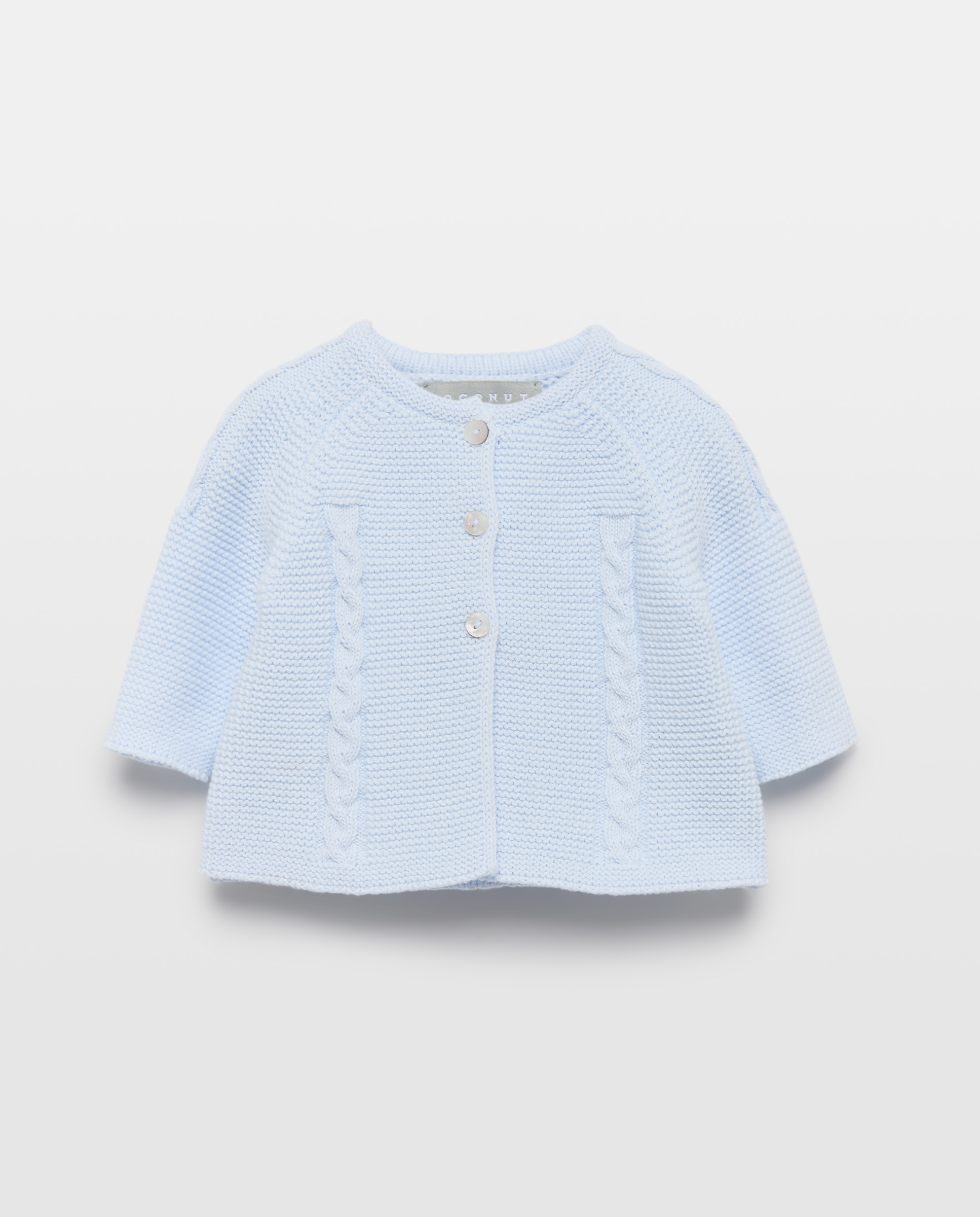 Casaco de Tricot de Bebé com Fantasia de Trança à Frente 410 Azul Claro-1