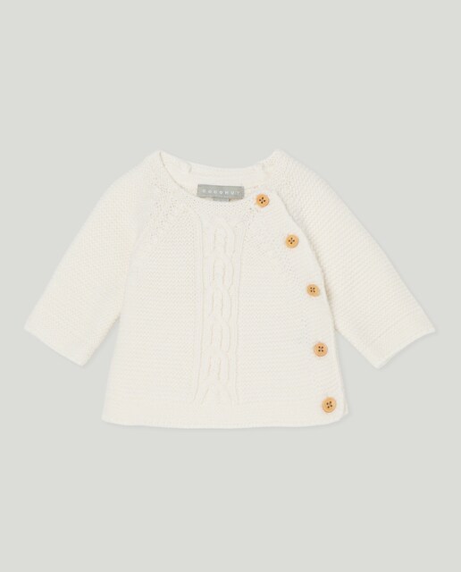 Imagen 0 de Jersey tricot cuello caja con aranes central y apertura lateral de bebé