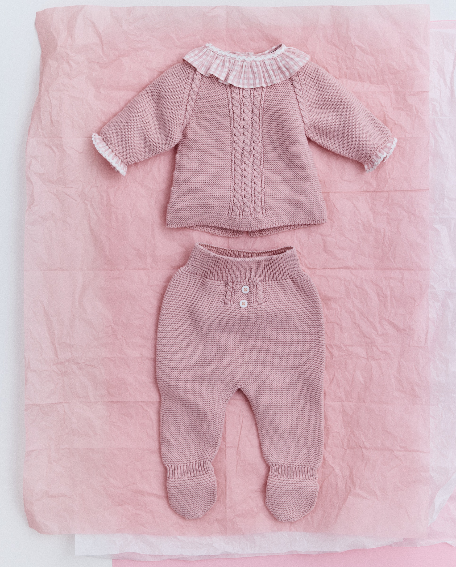 Camisola de Malha com Decote Redondo e Fantasia de Malha do Cabo na Bainha de Bebé Coconut El Corte Inglés 200 Rosa-4