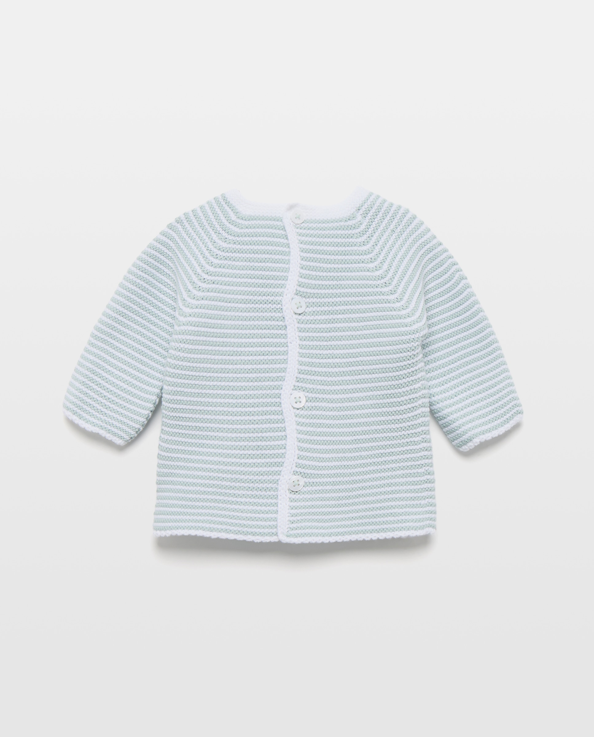 Camisola de Malha de Tricot às Riscas com Gola Redonda de Bebé Verde-2