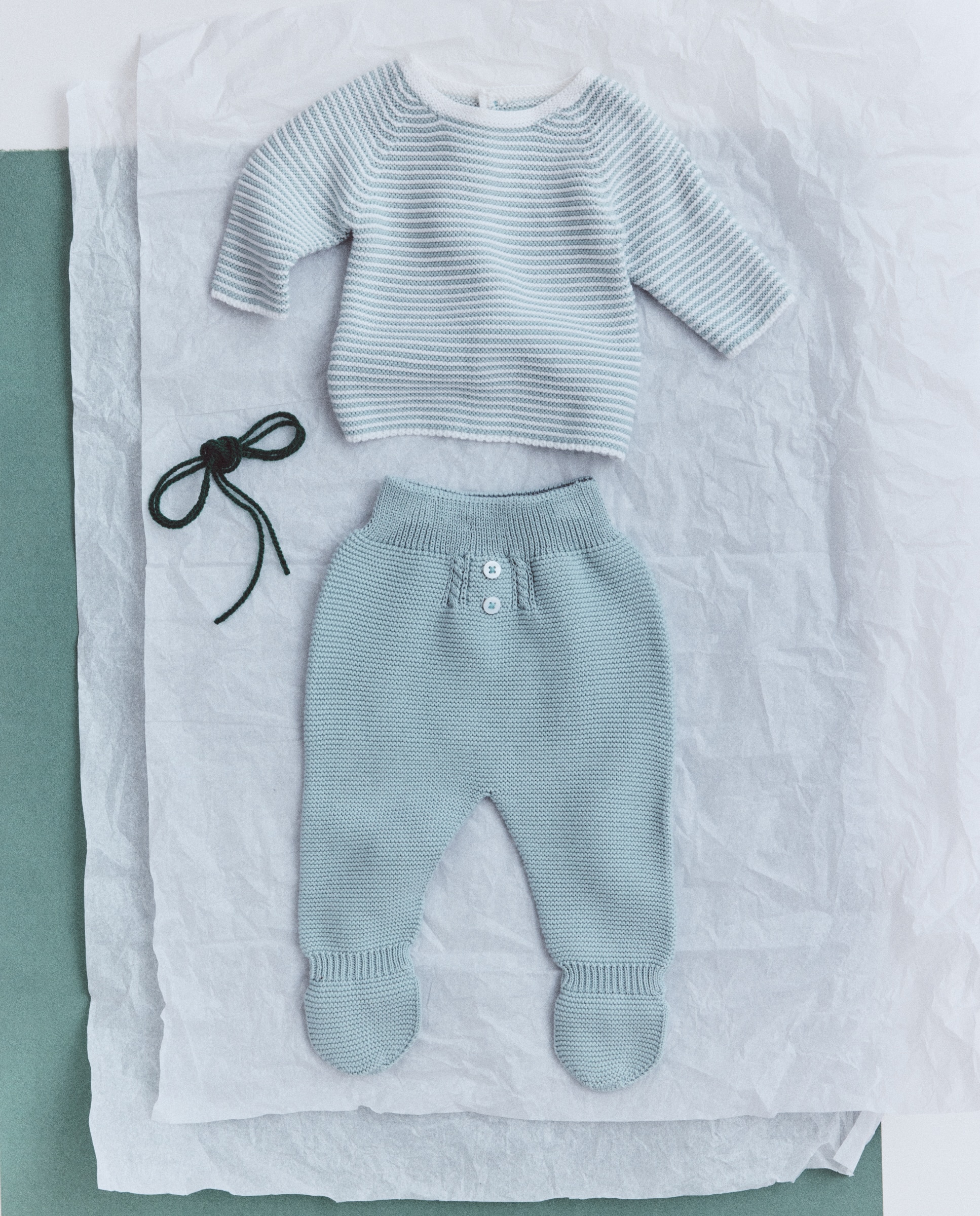 Camisola de Malha de Tricot às Riscas com Gola Redonda de Bebé Verde-4