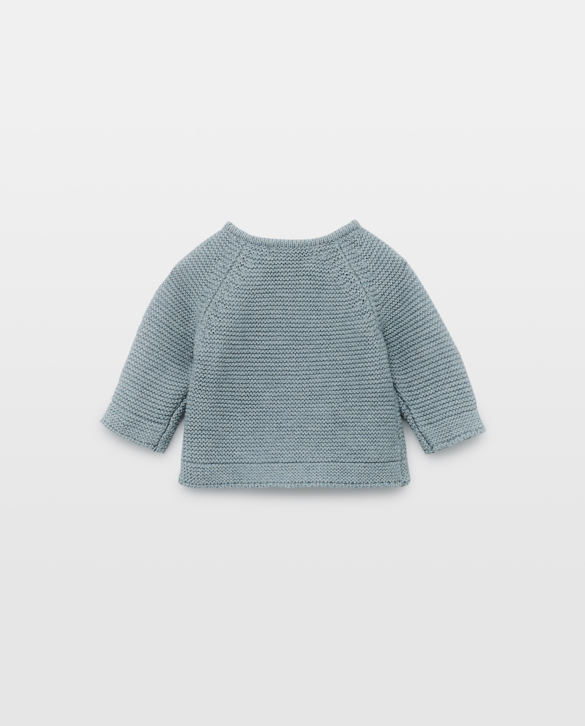 Camisola de Malha de Tricot de Bebé com Decote Redondo com Malha do Cabo e Abertura Lateral Verde Sálvia-2