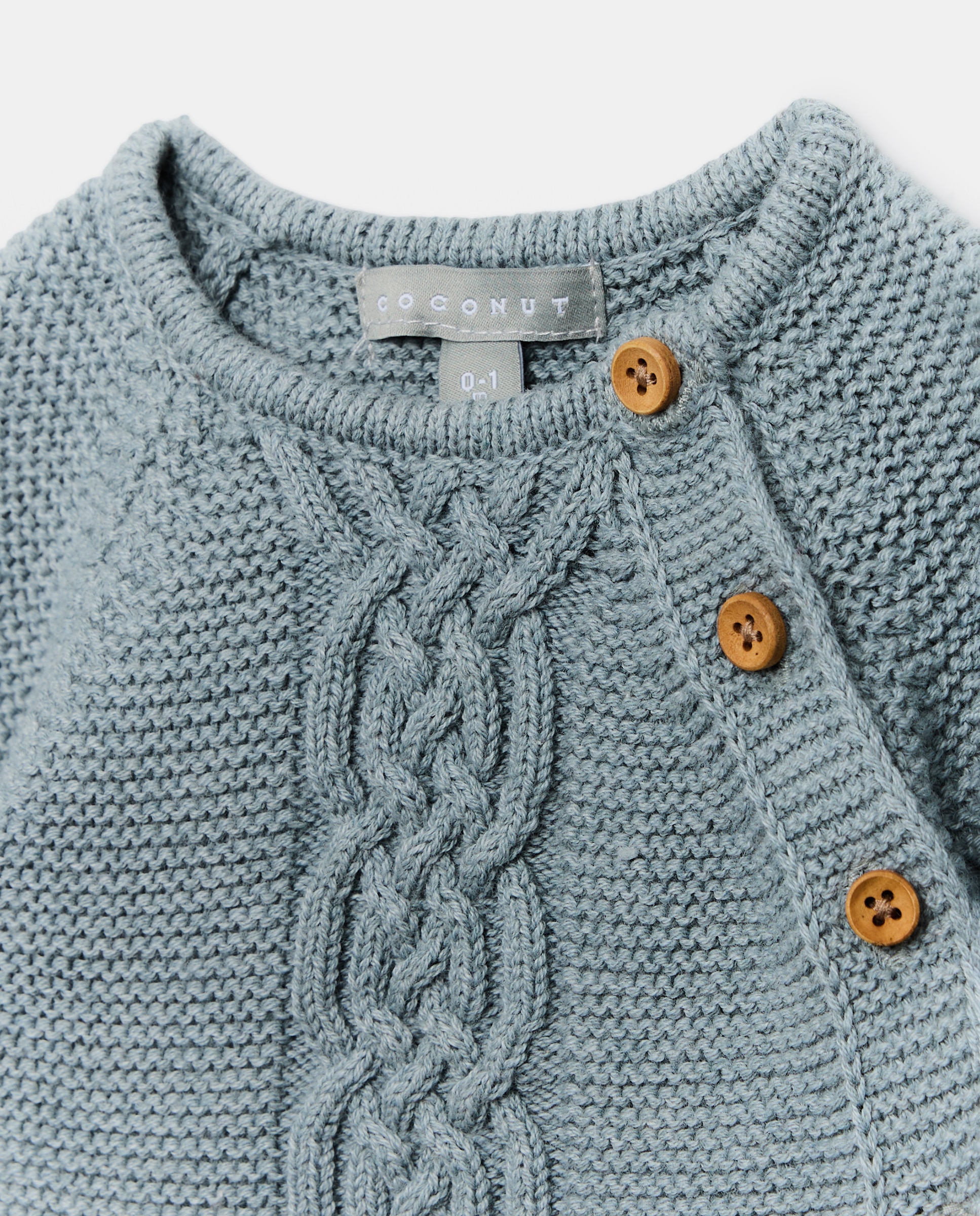 Camisola de Malha de Tricot de Bebé com Decote Redondo com Malha do Cabo e Abertura Lateral Verde Sálvia-3