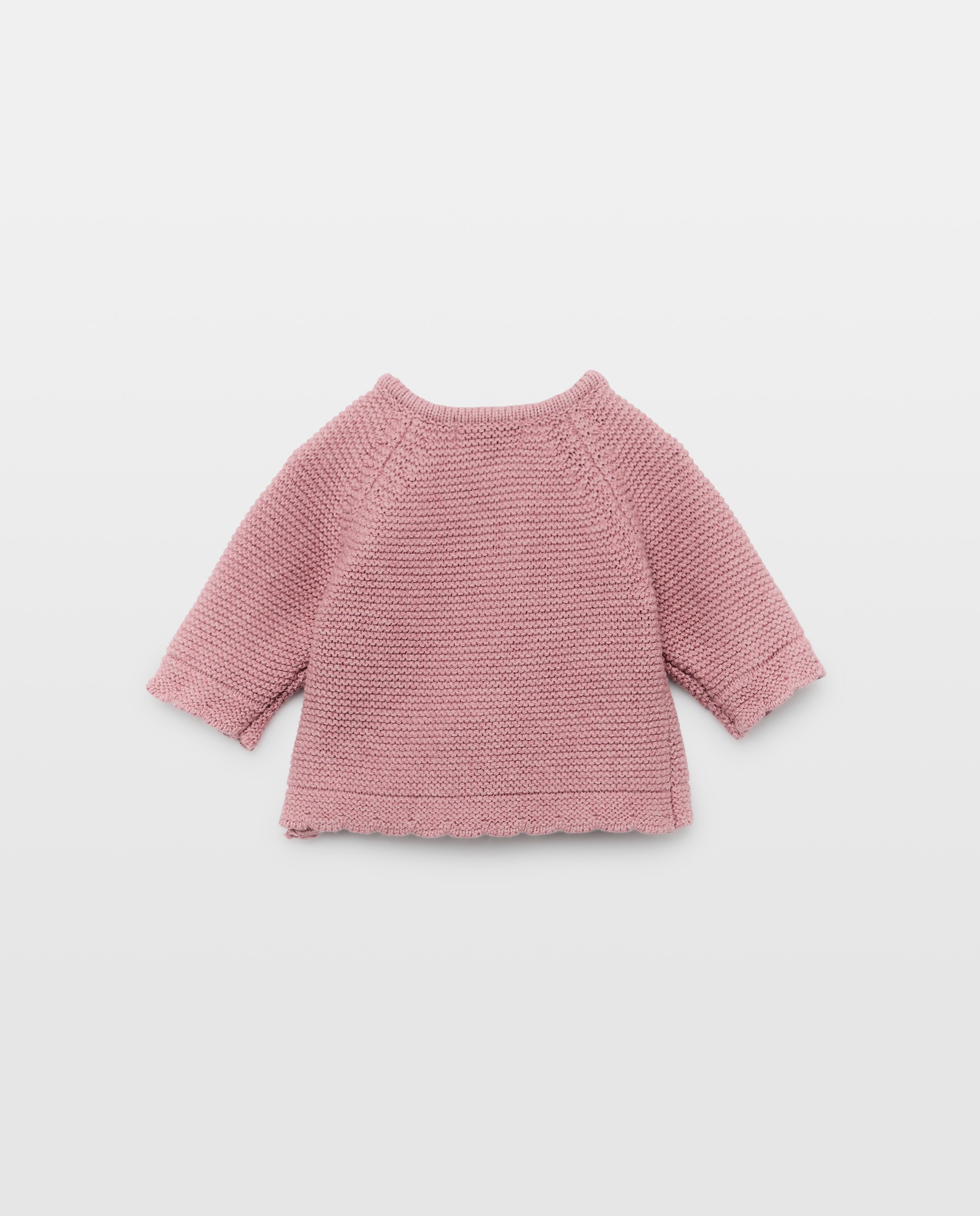 Camisola de Malha de Tricot de Bebé com Decote Redondo de Malha do Cabo e Ondas e Abertura Lateral 230 Rosa Escuro-2