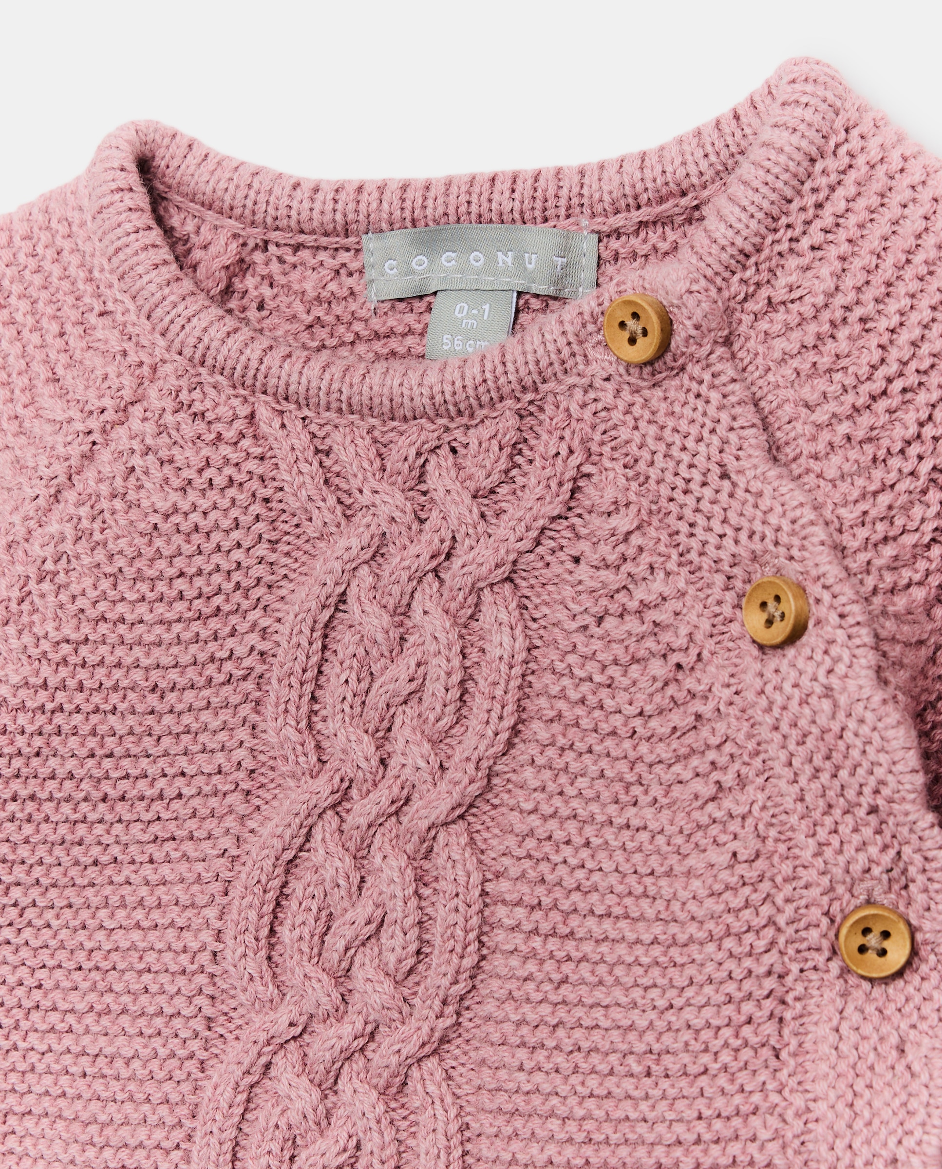 Camisola de Malha de Tricot de Bebé com Decote Redondo de Malha do Cabo e Ondas e Abertura Lateral 230 Rosa Escuro-3