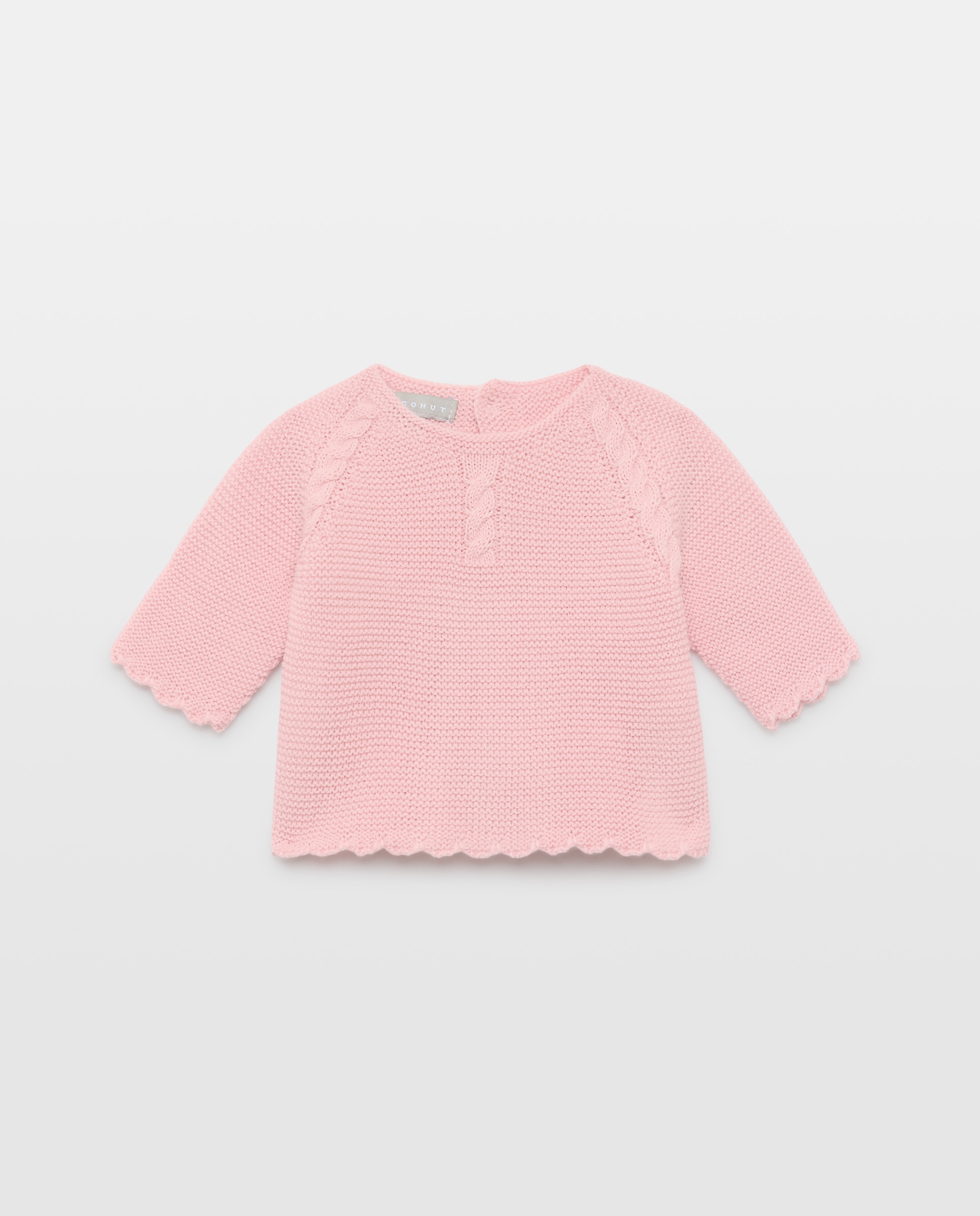 Imagem 0 de Camisola de Malha do Cabo de Tricot de Bebé com Decote Redondo e Ondas na Parte Inferior