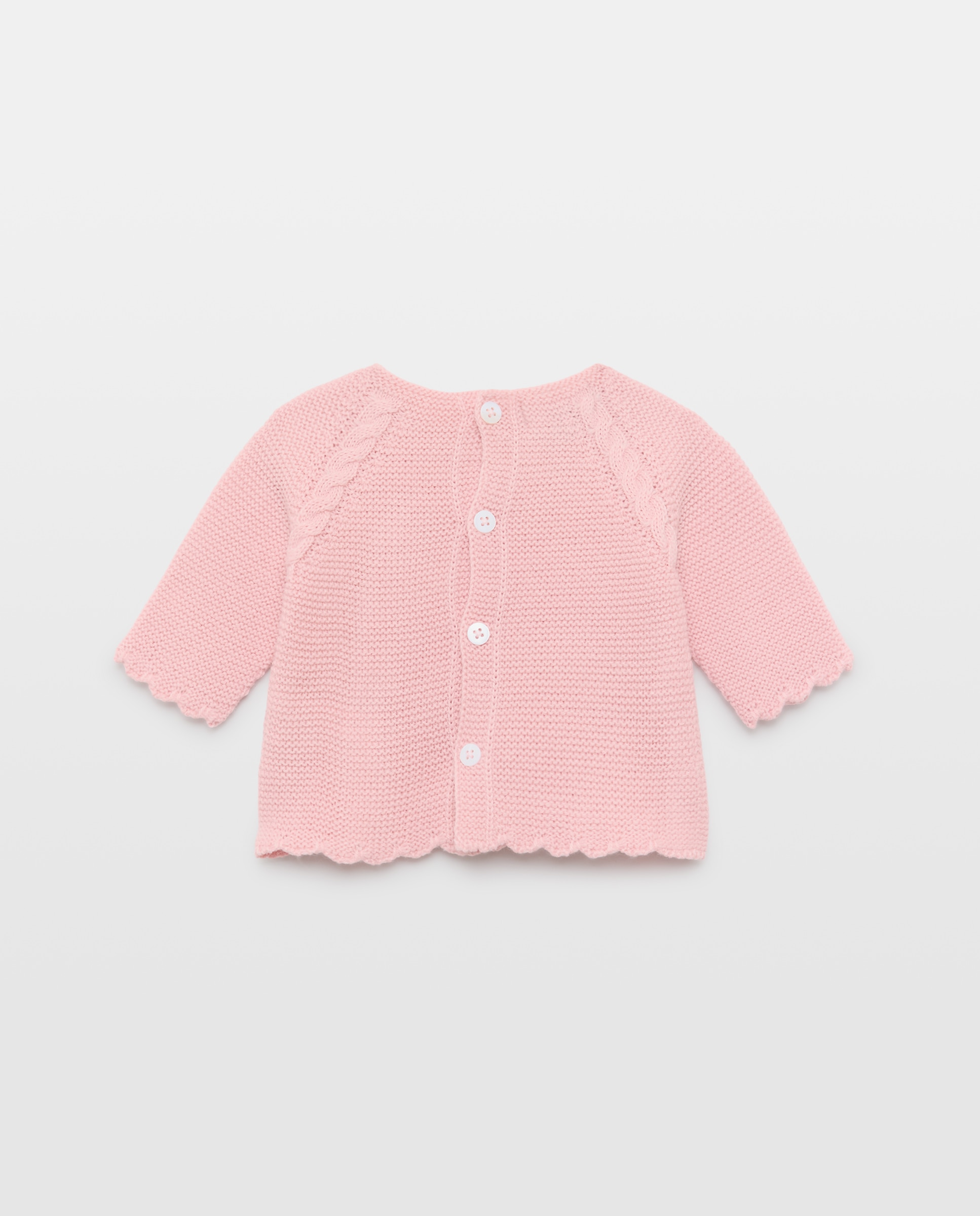 Camisola de Malha do Cabo de Tricot de Bebé com Decote Redondo e Ondas na Parte Inferior Coconut El Corte Inglés 200 Rosa-2