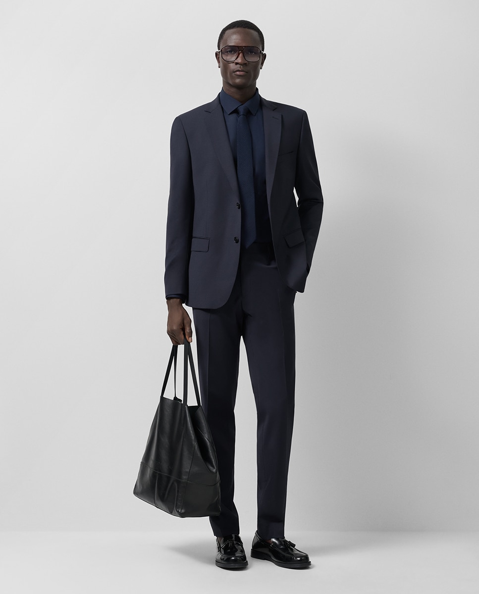 Fato Slim Fit Half Canvas Liso Azul-marinho-1