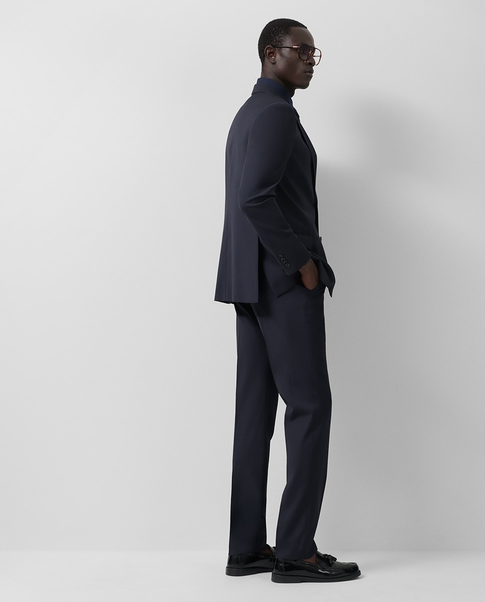 Fato Slim Fit Half Canvas Liso Azul-marinho-2