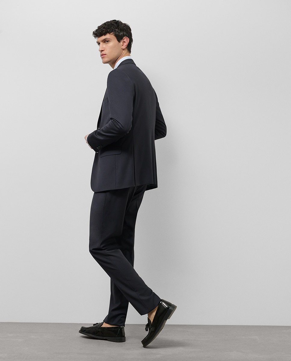 Fato Slim Fit Half Canvas Liso Azul-marinho-9