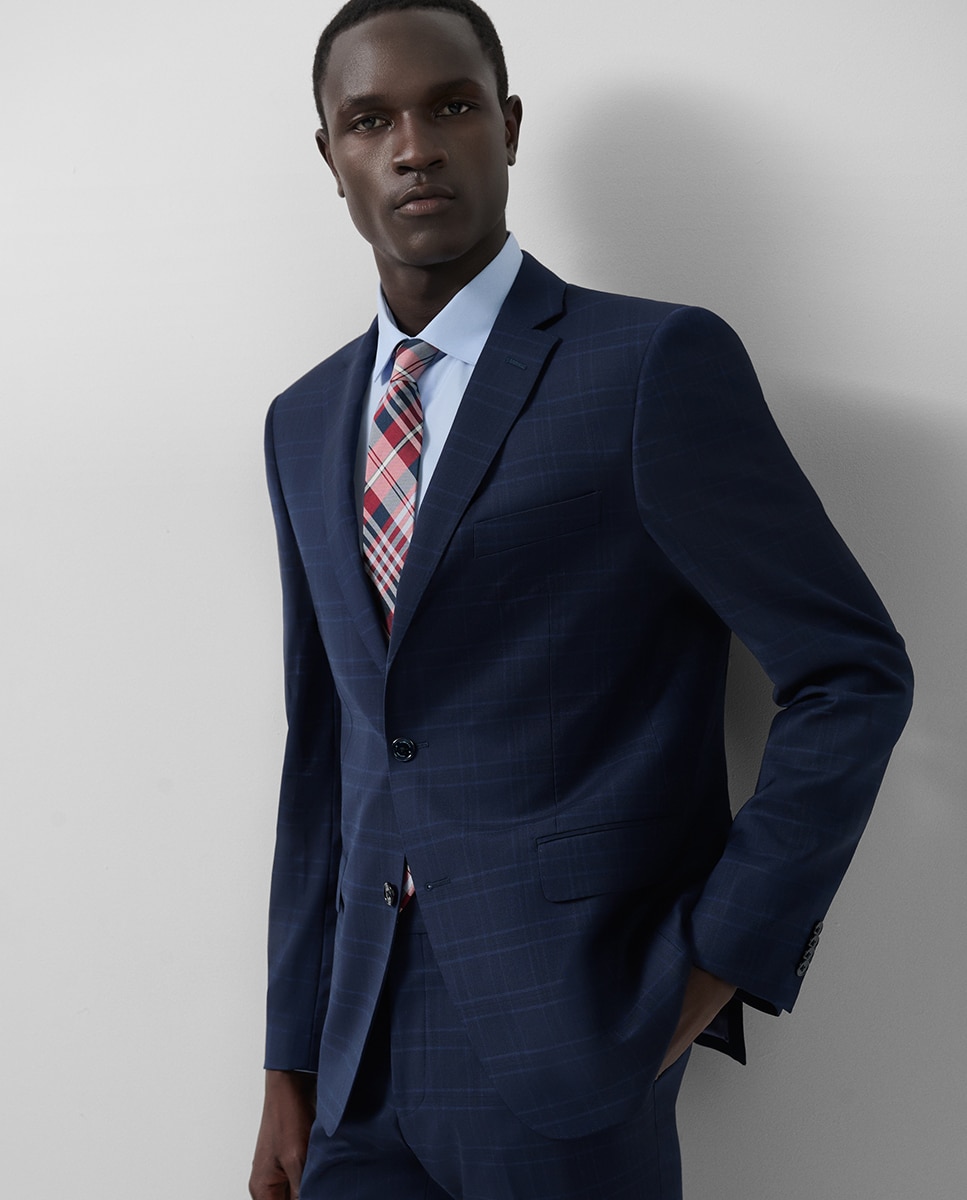 Fato Half Canvas Slim Fit aos Quadrados Azul-marinho-3