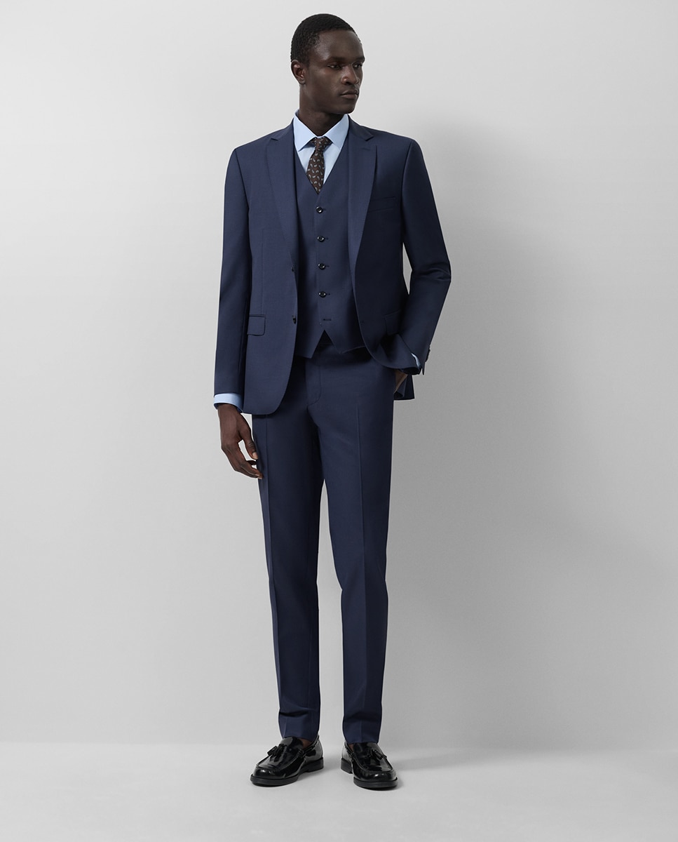 Fato Half Canvas Slim Fit Liso Azul-marinho-1