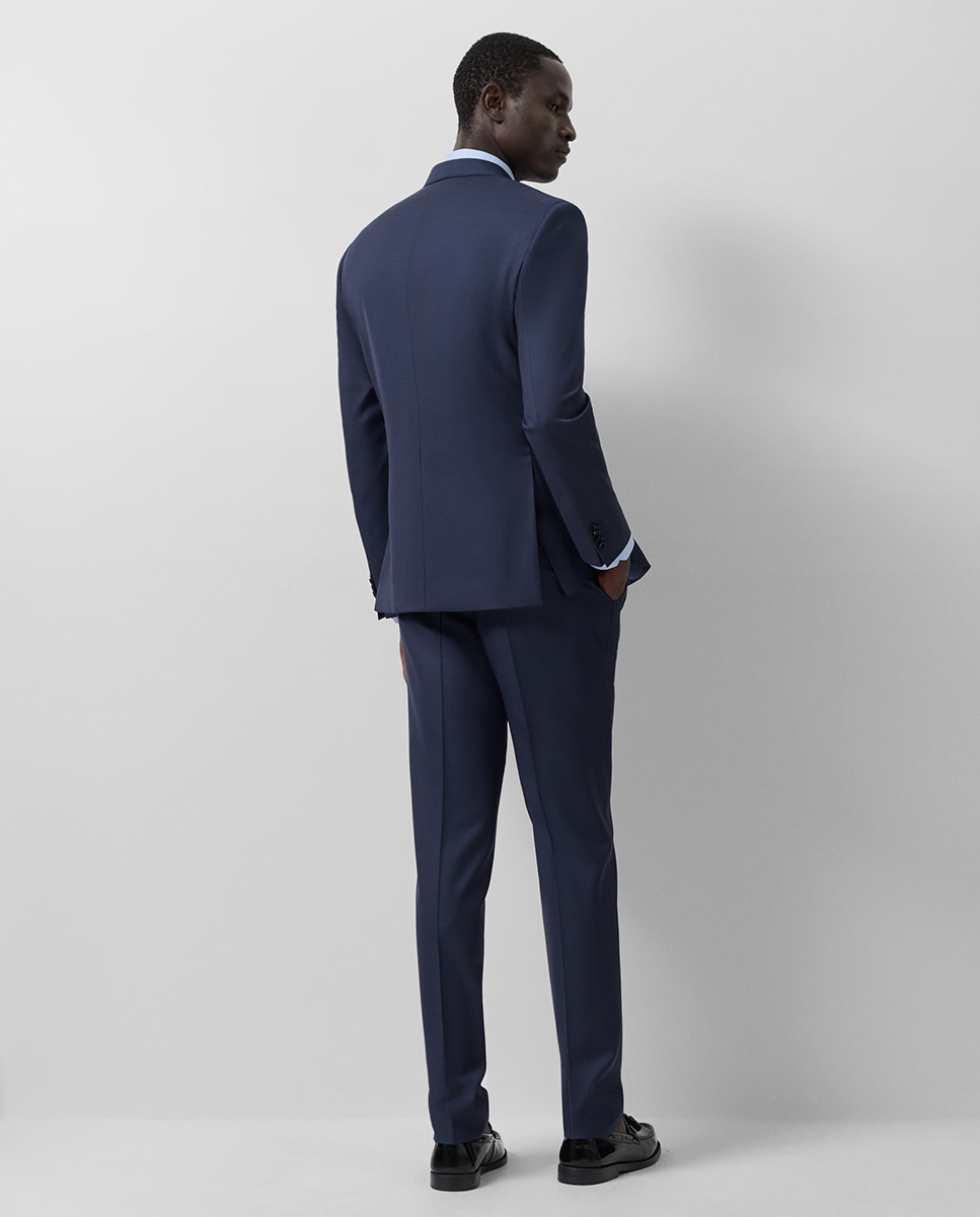 Fato Half Canvas Slim Fit Liso Azul-marinho-2