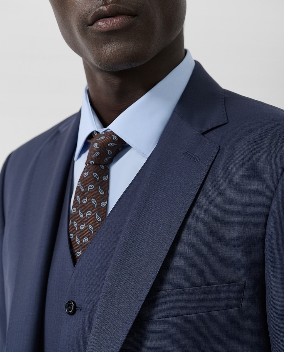 Fato Half Canvas Slim Fit Liso Azul-marinho-4