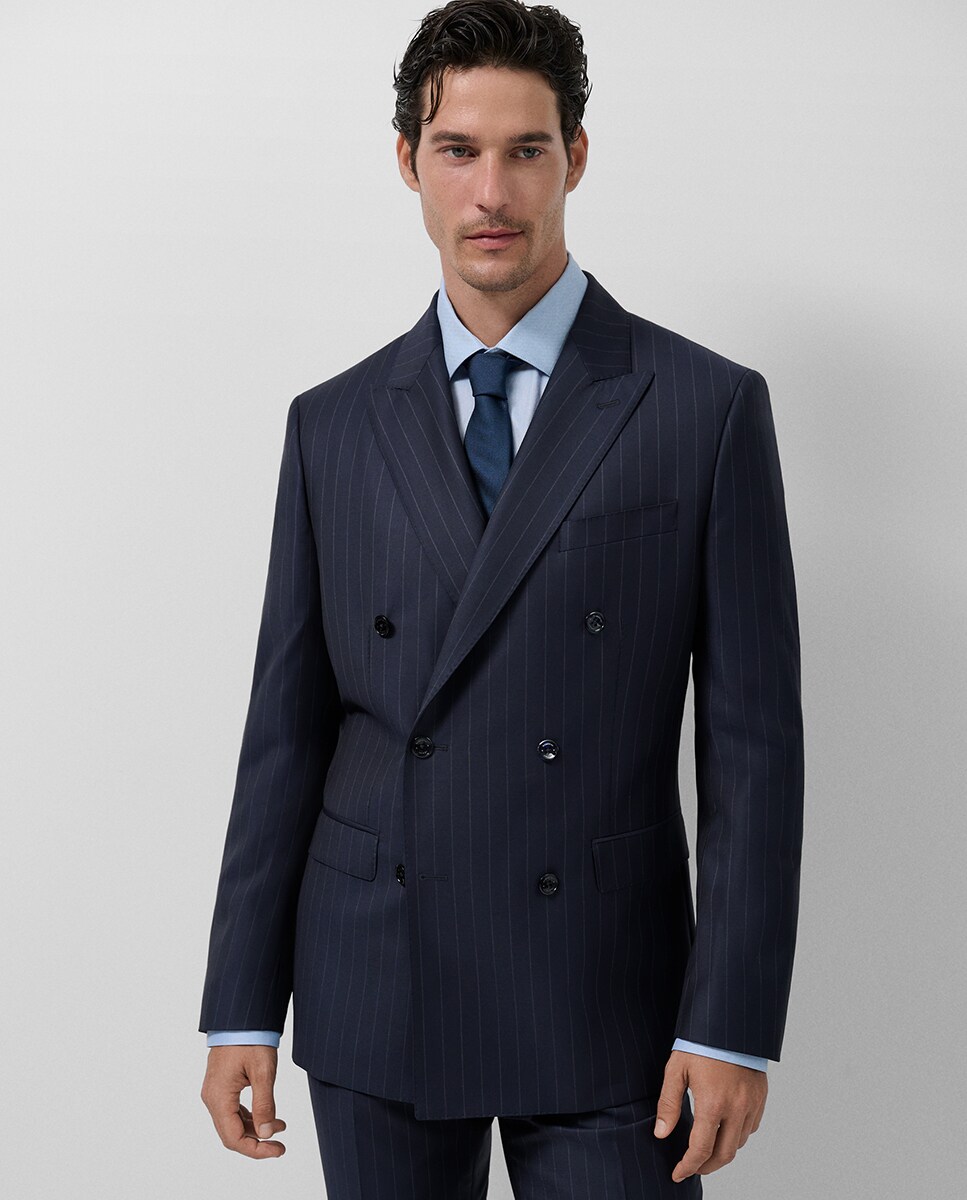 Fato Half Canvas Cruzado com Risca Diplomática Azul-marinho-2