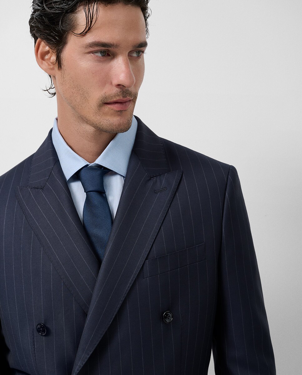 Fato Half Canvas Cruzado com Risca Diplomática Azul-marinho-3