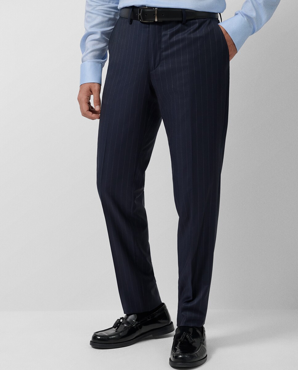 Fato Half Canvas Cruzado com Risca Diplomática Azul-marinho-4