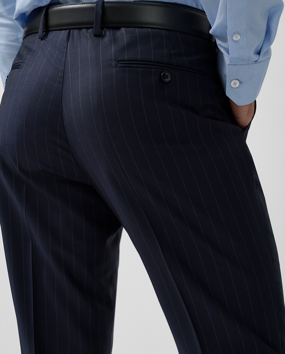 Fato Half Canvas Cruzado com Risca Diplomática Azul-marinho-5