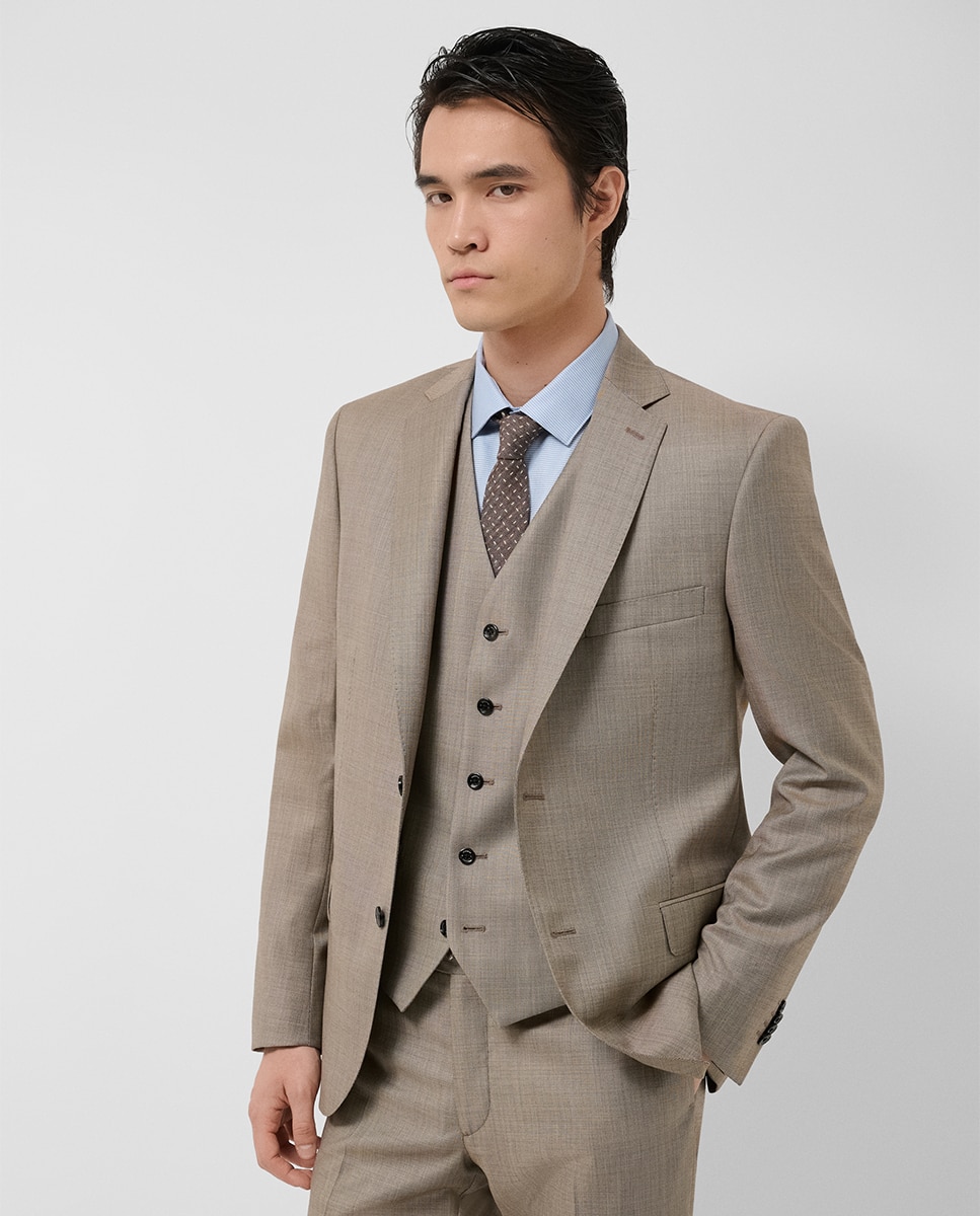Fato Slim Fit Half Canvas com Falso Liso Castanho-claro-1