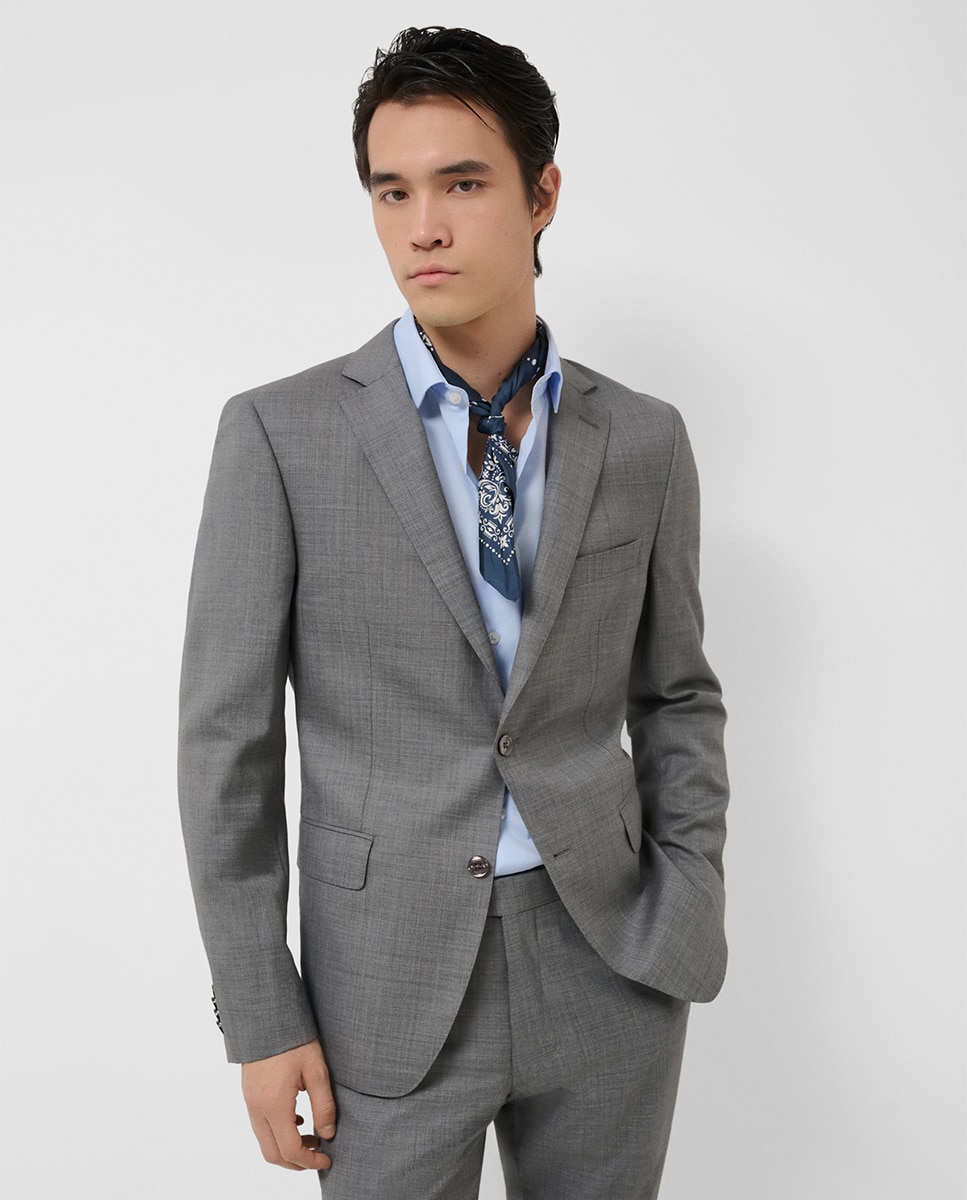 Fato Slim Fit Half Canvas com Falso Liso Cinzento-escuro-1