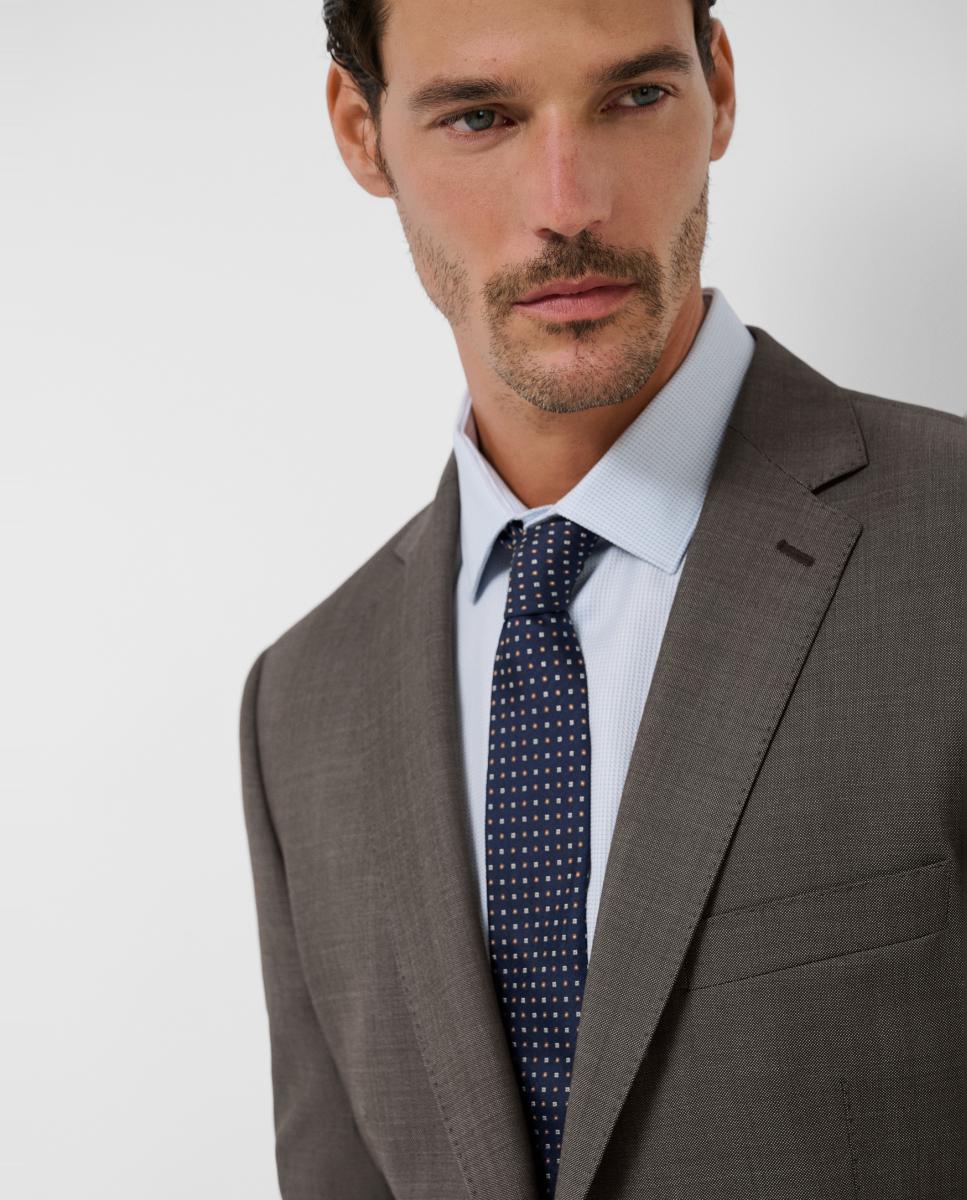 Fato Half Canvas Slim Fit Liso Castanho-4