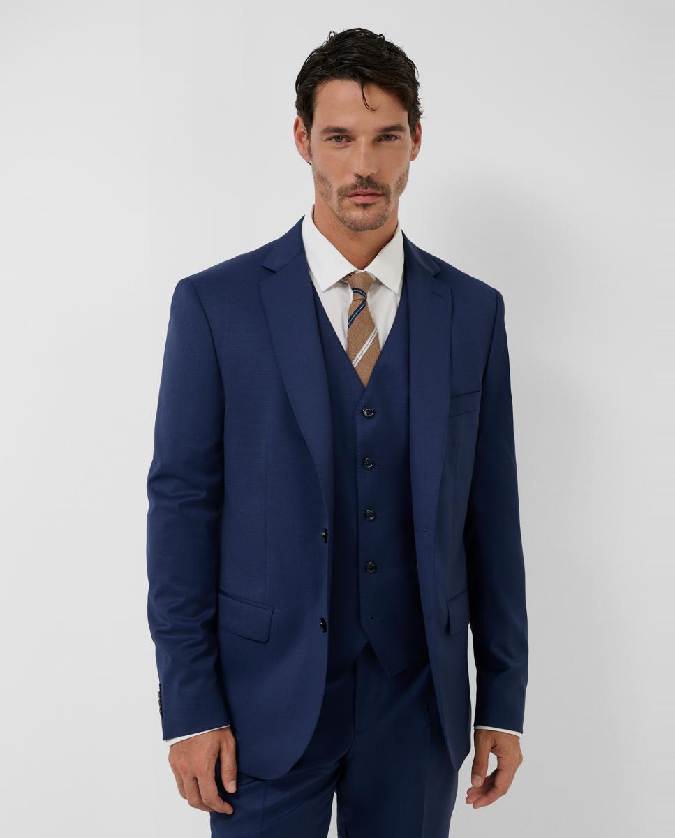 Fato Slim Fit Half Canvas com Falso Liso Azul-2