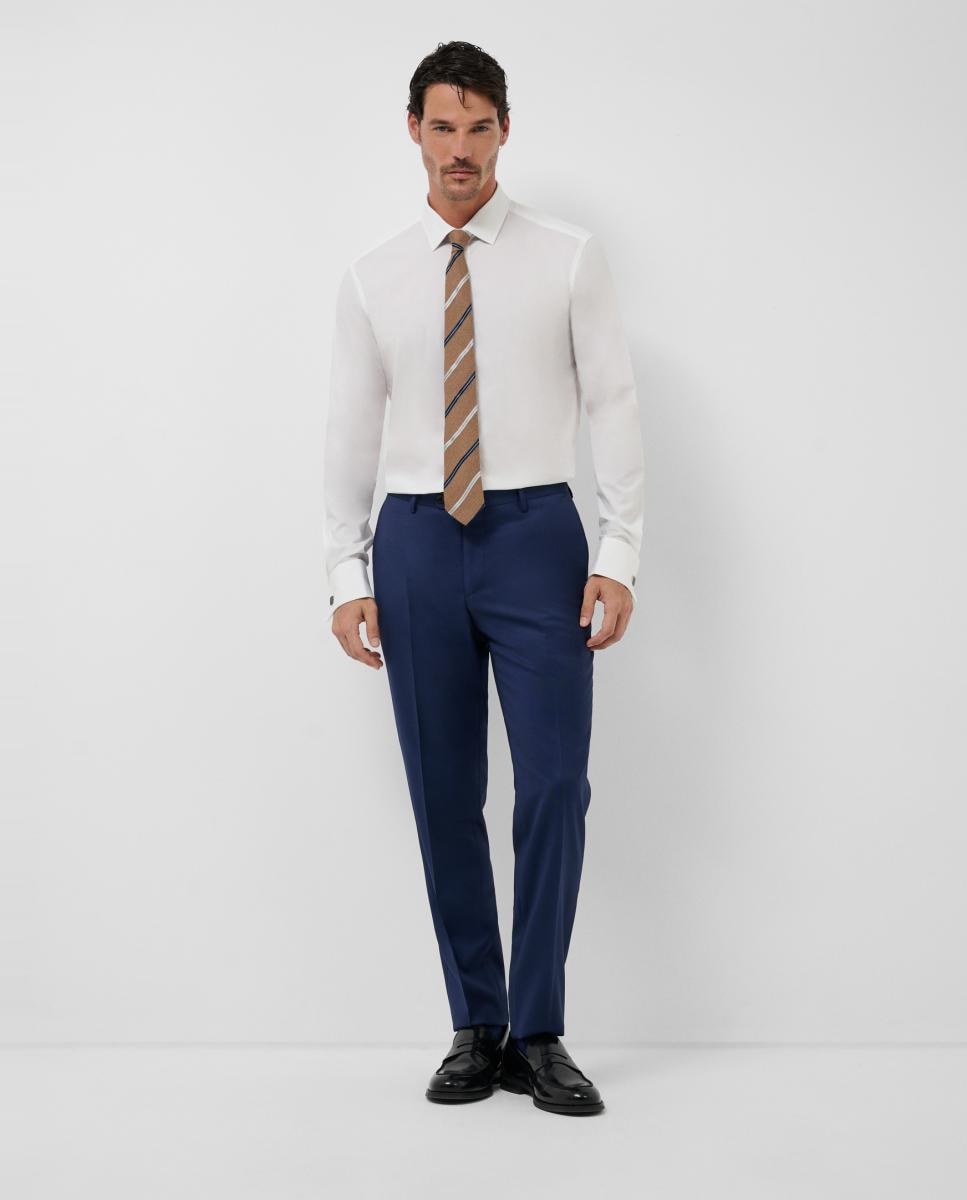 Fato Slim Fit Half Canvas com Falso Liso Azul-5