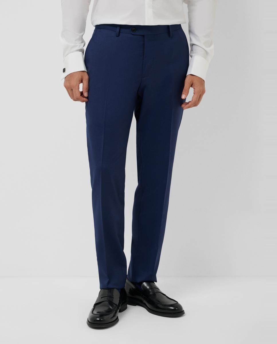 Fato Slim Fit Half Canvas com Falso Liso Azul-6