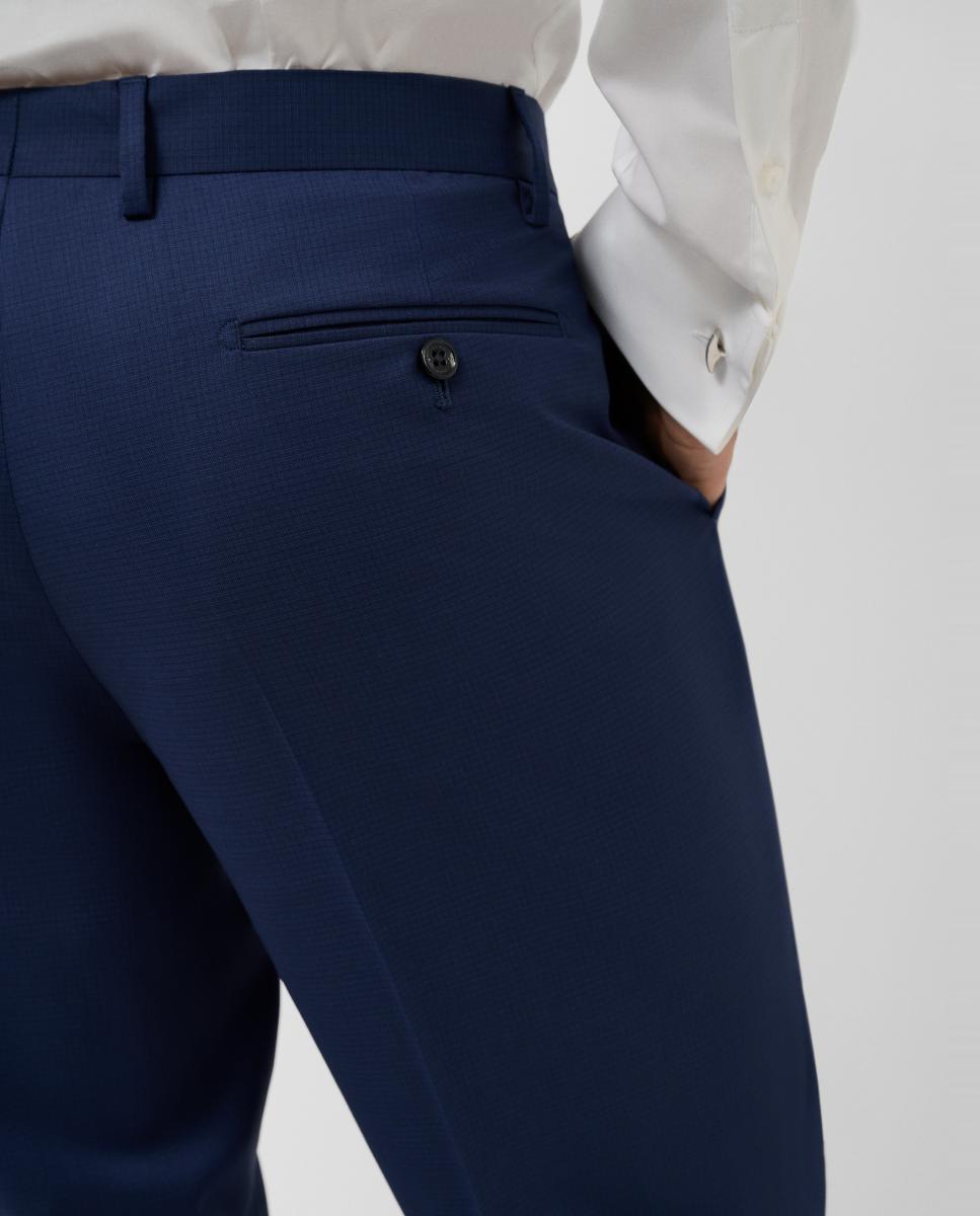 Fato Slim Fit Half Canvas com Falso Liso Azul-7