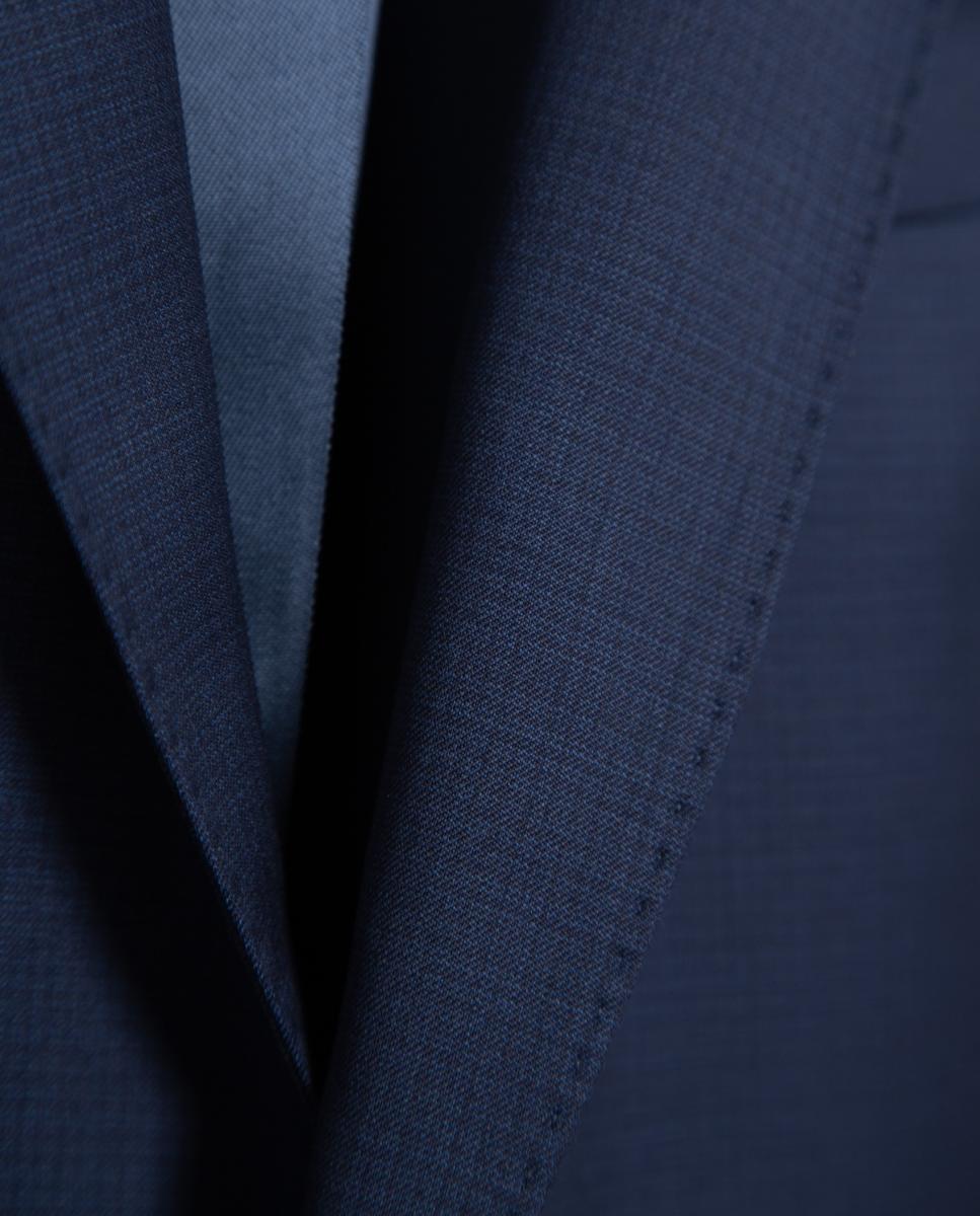Fato Slim Fit Half Canvas com Falso Liso Azul-8