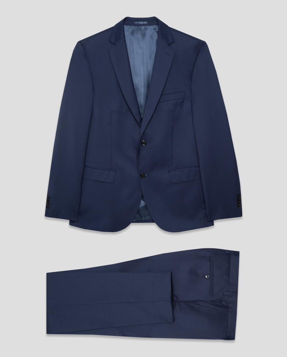 Fato Slim Fit Half Canvas com Falso Liso Azul-9