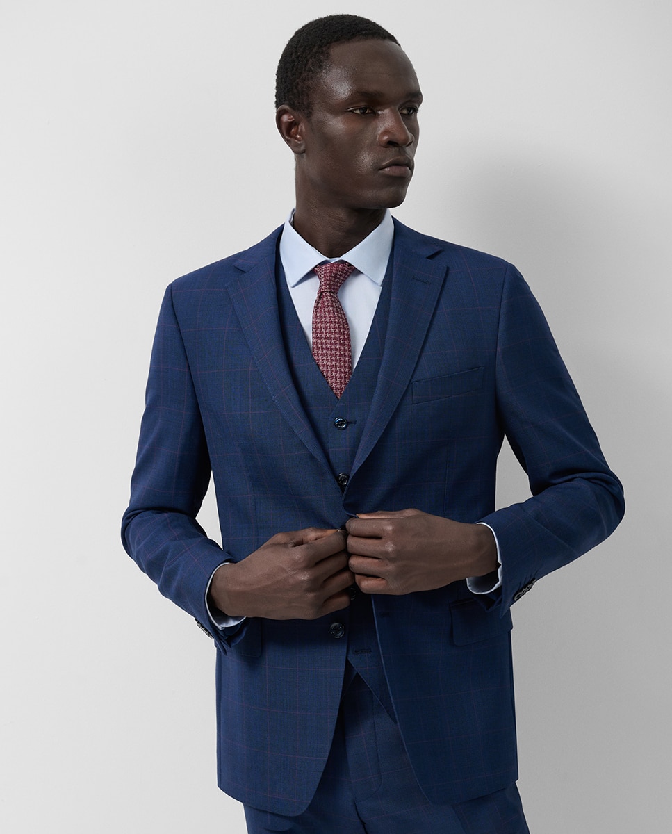 Fato Half Canvas Slim Fit aos Quadrados Azul-3