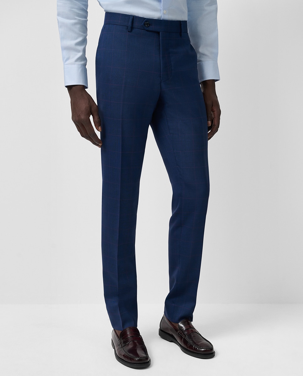 Fato Half Canvas Slim Fit aos Quadrados Azul-5