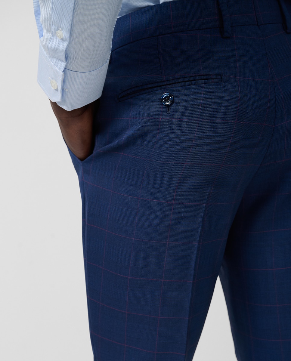 Fato Half Canvas Slim Fit aos Quadrados Azul-6