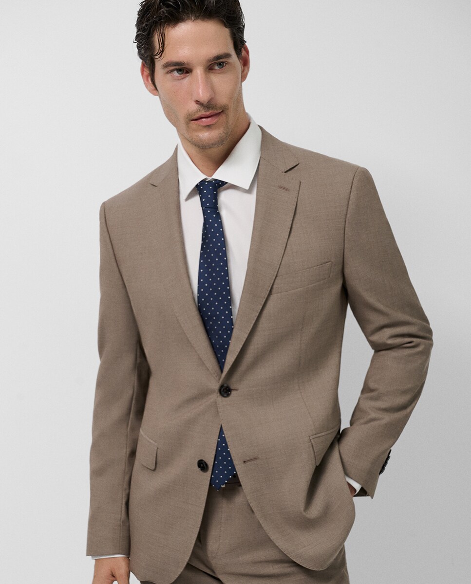 Fato Slim Fit Half Canvas com Falso Liso Castanho-claro-2