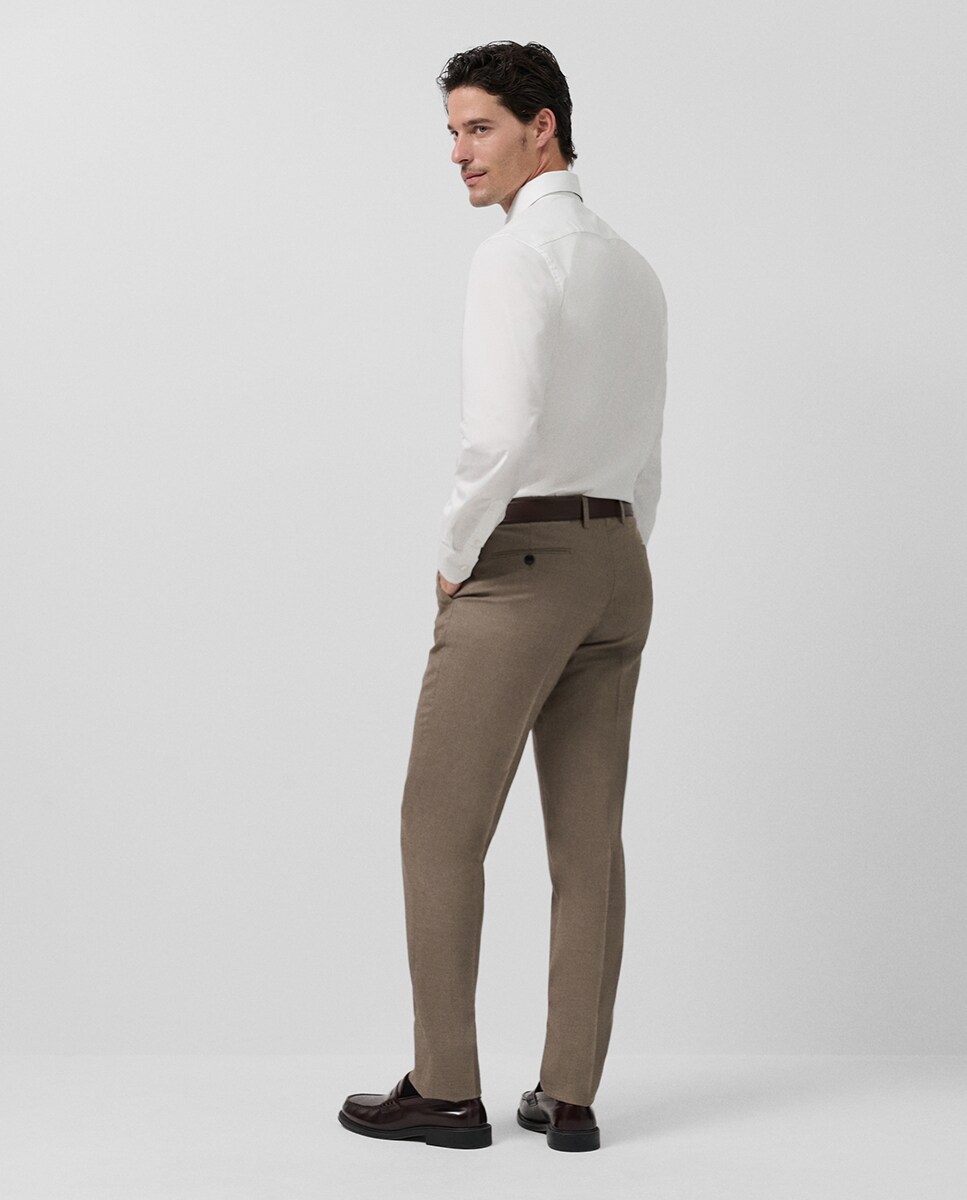 Fato Slim Fit Half Canvas com Falso Liso Castanho-claro-6